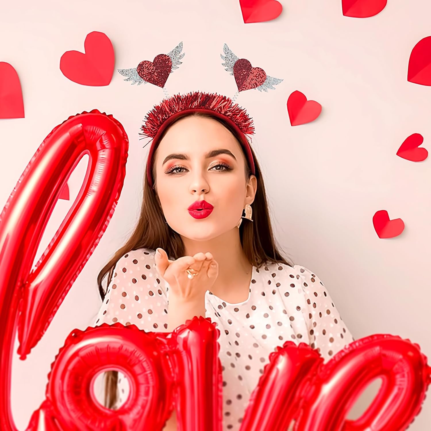 Doneace Valentines Heart Headband Red Love Hair Band