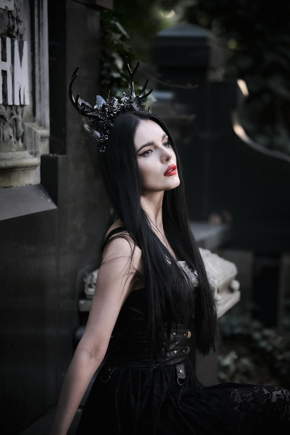 MOSTORY Gothic Black Deer Antlers Headband for Women Girls