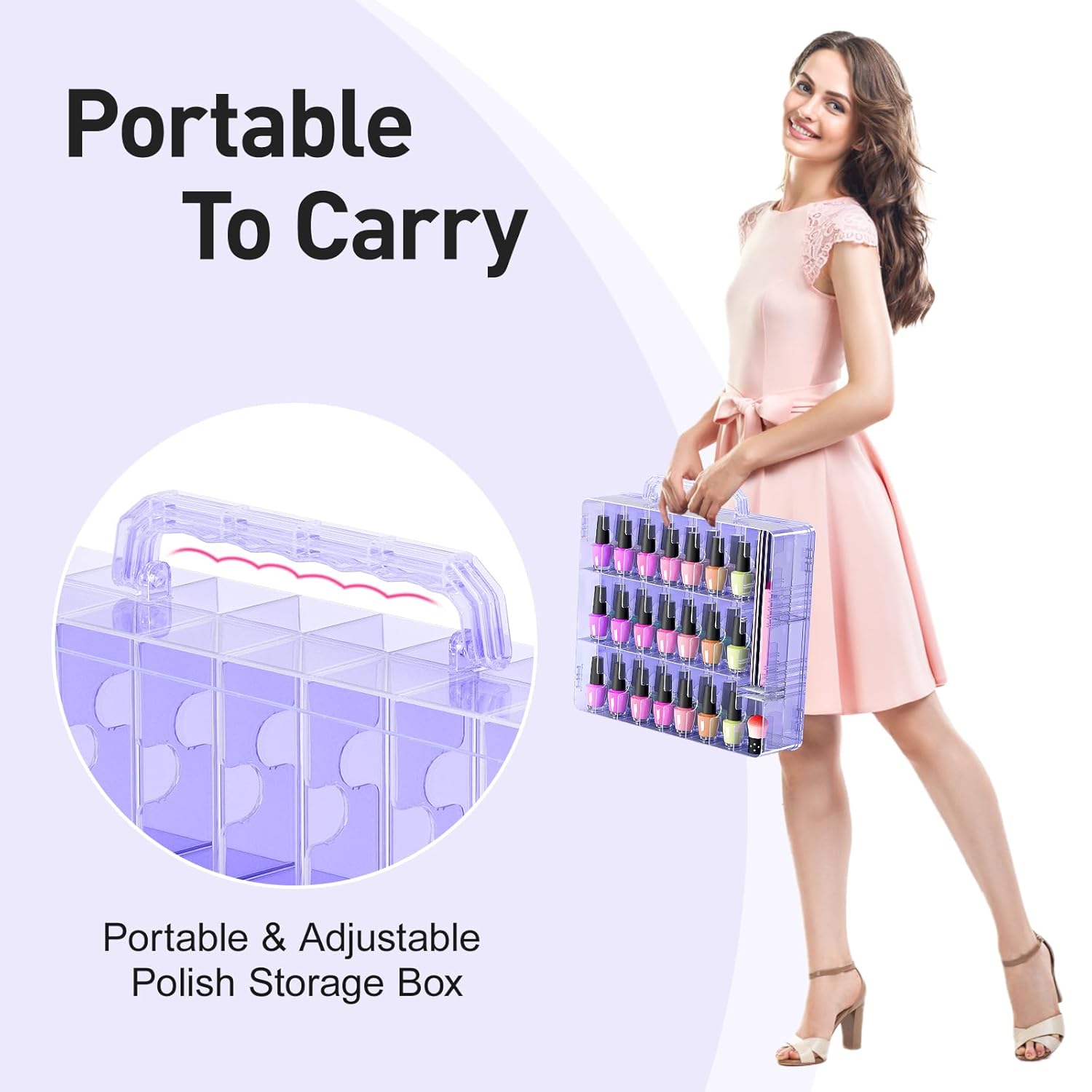 Beloving 48-Bottle Nail Polish Organizer Purple Case