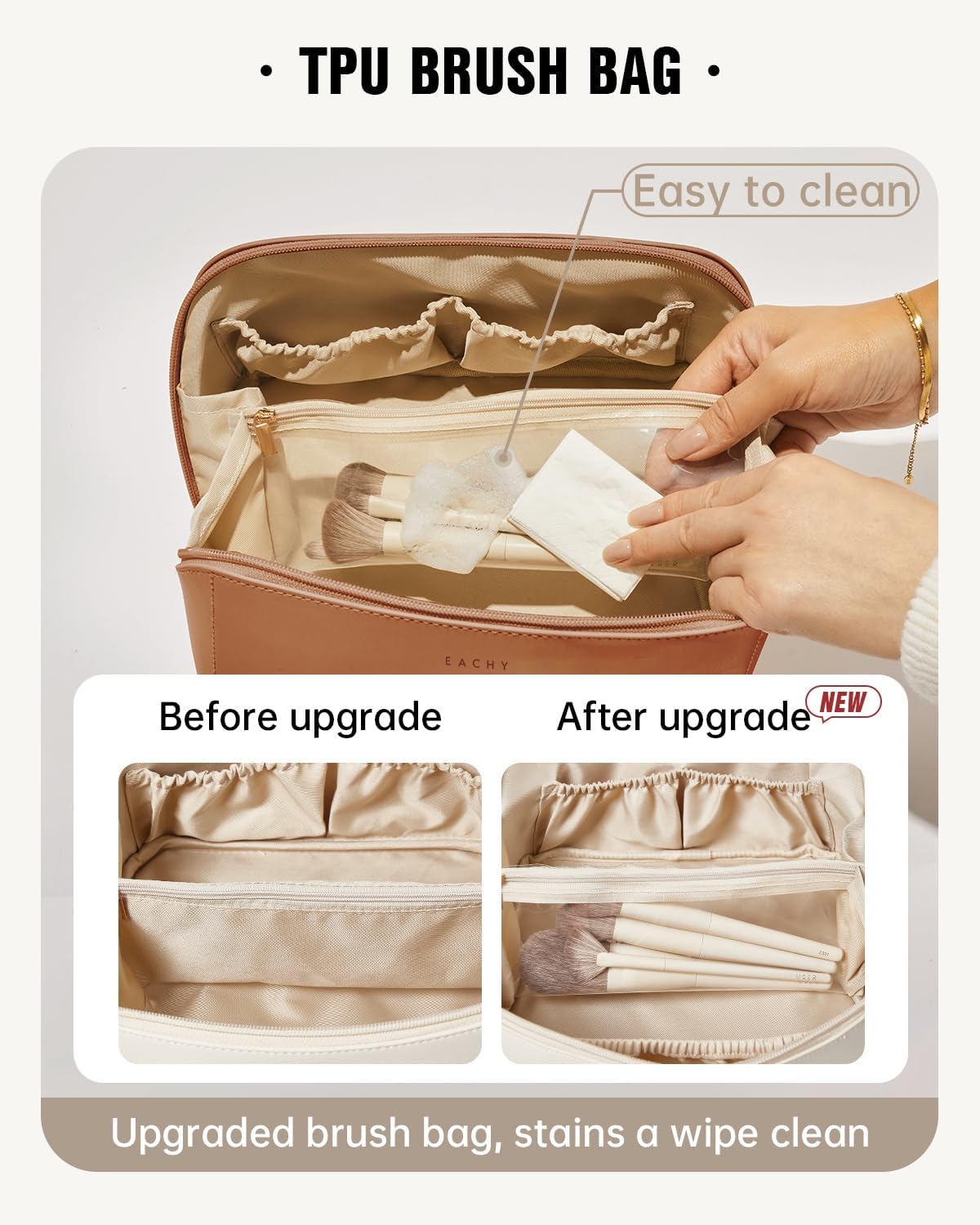 EACHY Large Capacity Waterproof Makeup Bag with Divider and Handle