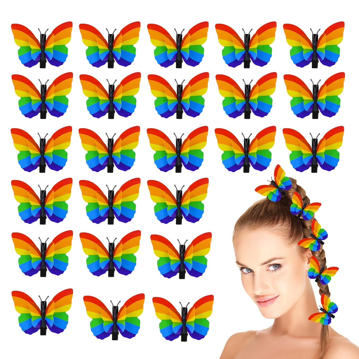 24 Pcs Pride Rainbow Butterfly Hair Clips for Gay Pride Day Events