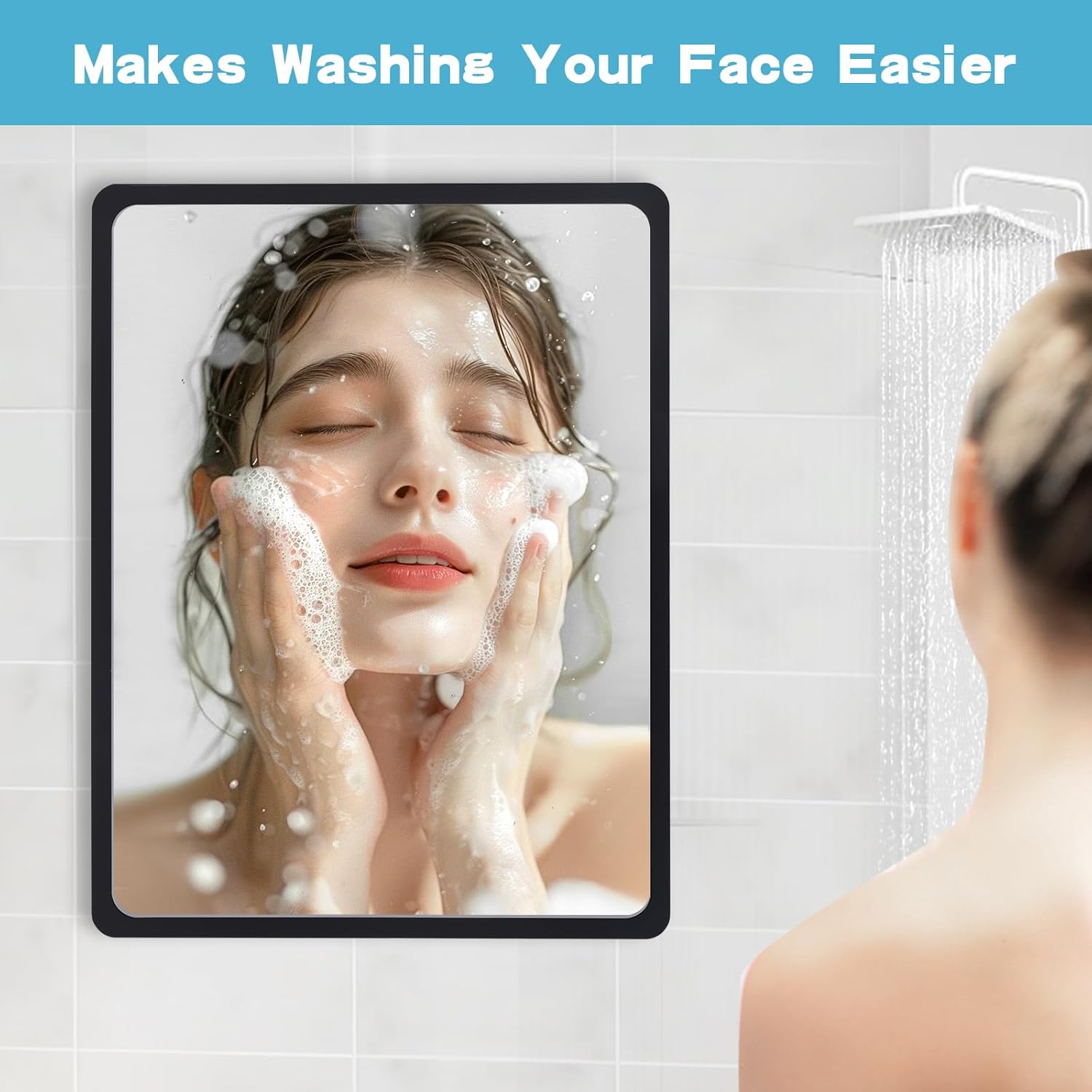 YoHumk Fog Free Shower Mirror 9x7 Inch Rectangular Black Frame