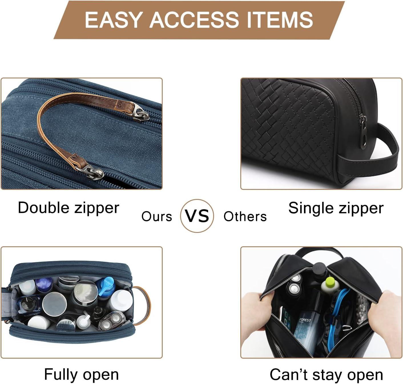 BAGSMART Toiletry Bag for Men - Medium Size Navy Blue