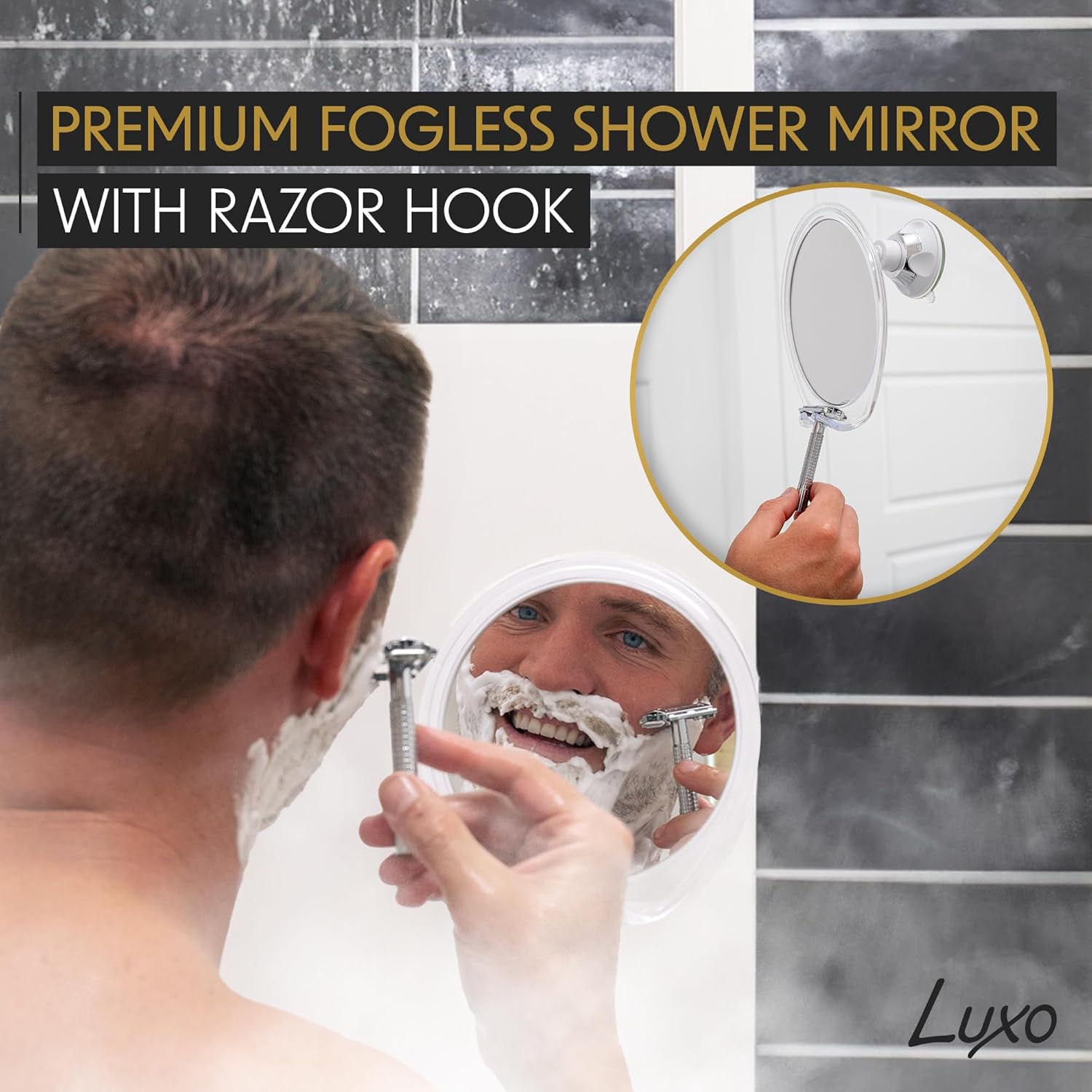 Luxo Shaving Mirror with Razor Holder and Suction Cup