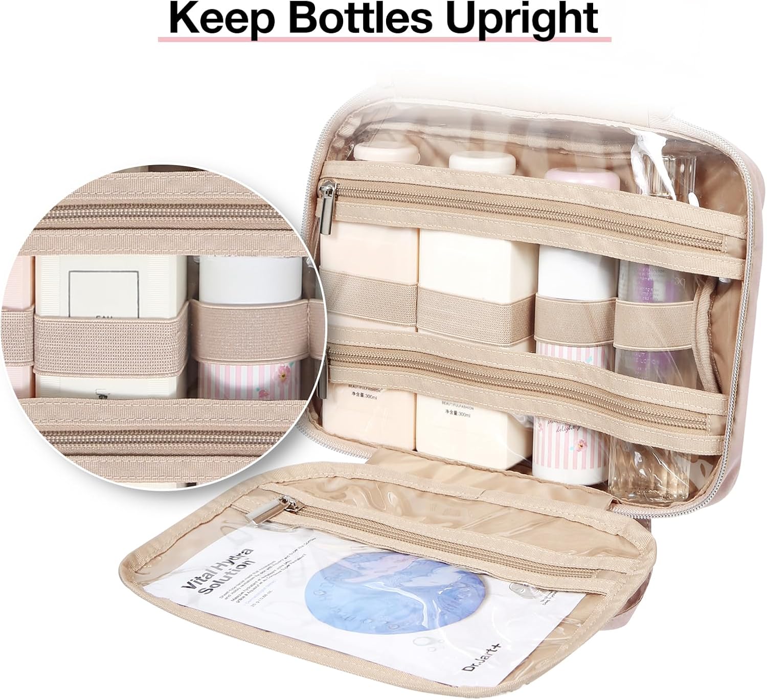 BAGSMART Toiletry Bag Organizer with TSA Approved Transparent Cosmetic Bag - Medium Pink