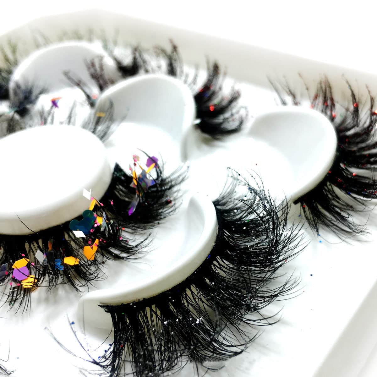 BYVUTE 3D Sequins False Eyelashes 5 Pairs - Halloween Cosplay Glamorous Lashes
