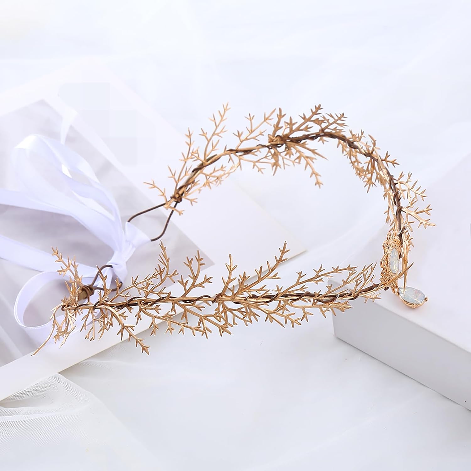 Vivivalue Gold Elf Flower Crown Headband 1