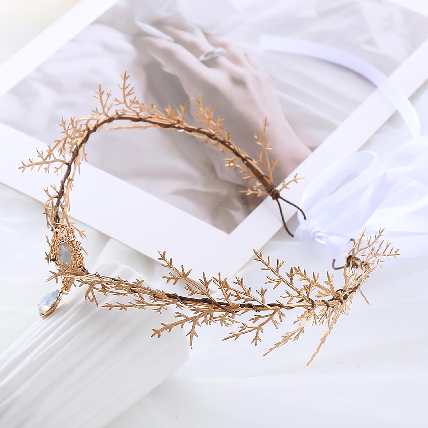 Vivivalue Gold Elf Flower Crown Headband 1