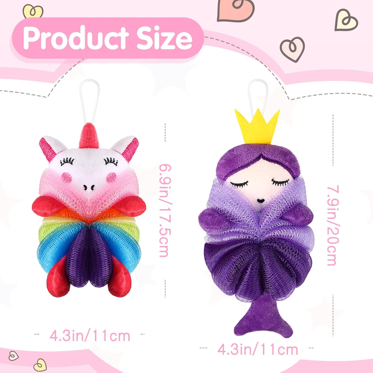 Nuenen 2 Pcs Kids Bath Loofahs with Cartoon Designs