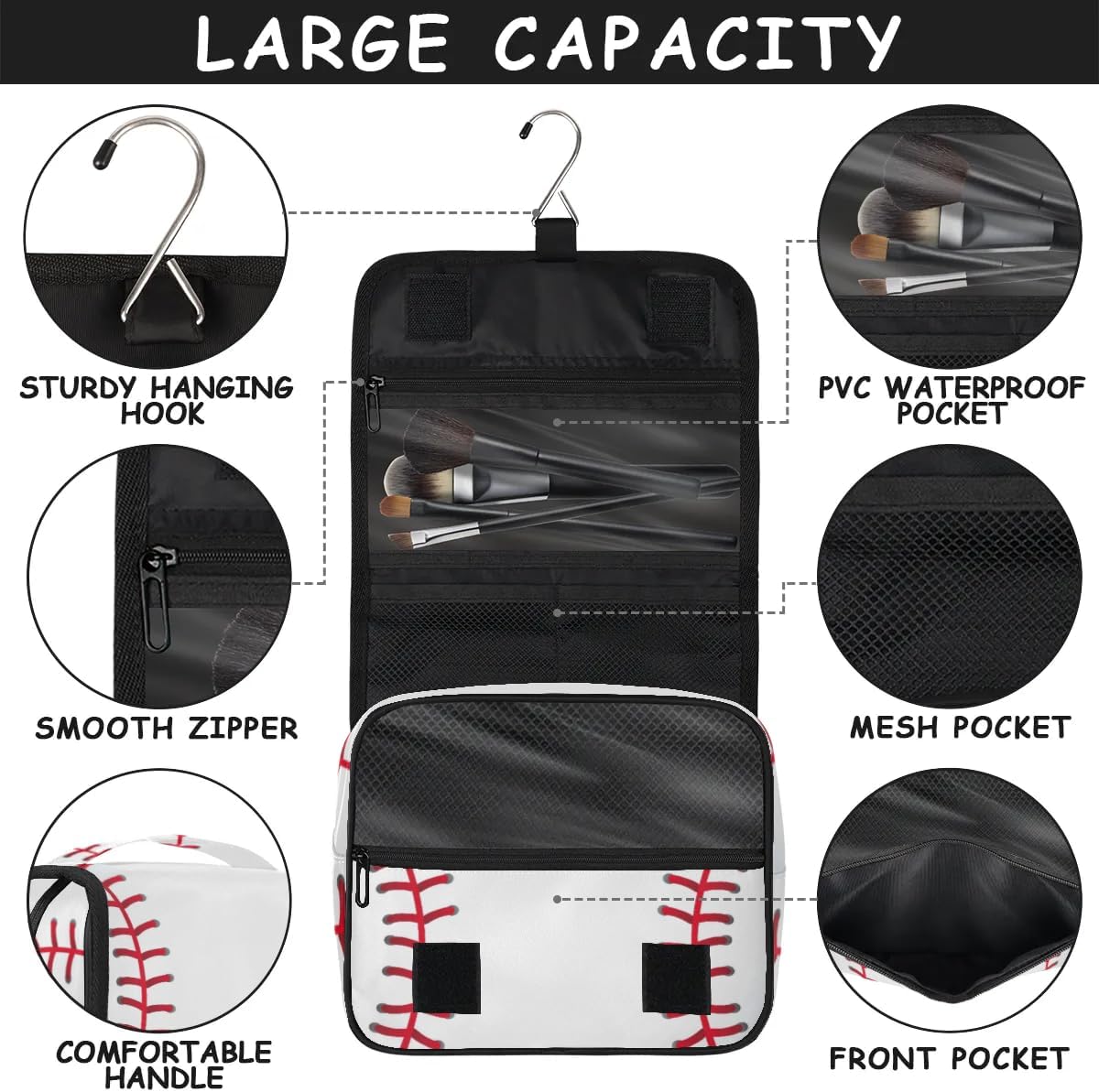 PATTERNFUL Baseball Pattern Travel Toiletry Bag