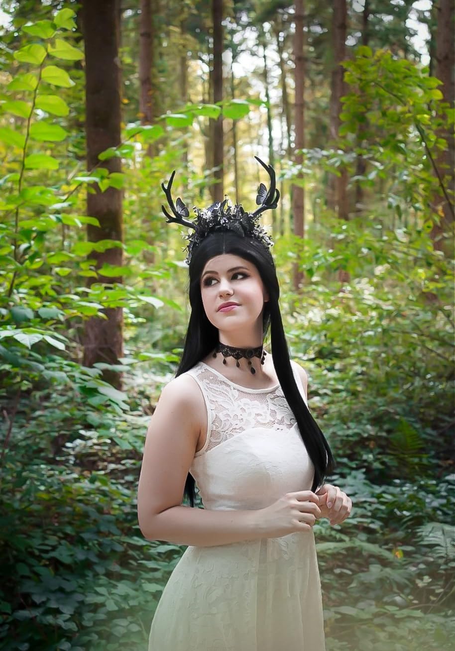 MOSTORY Gothic Black Deer Antlers Headband for Women Girls