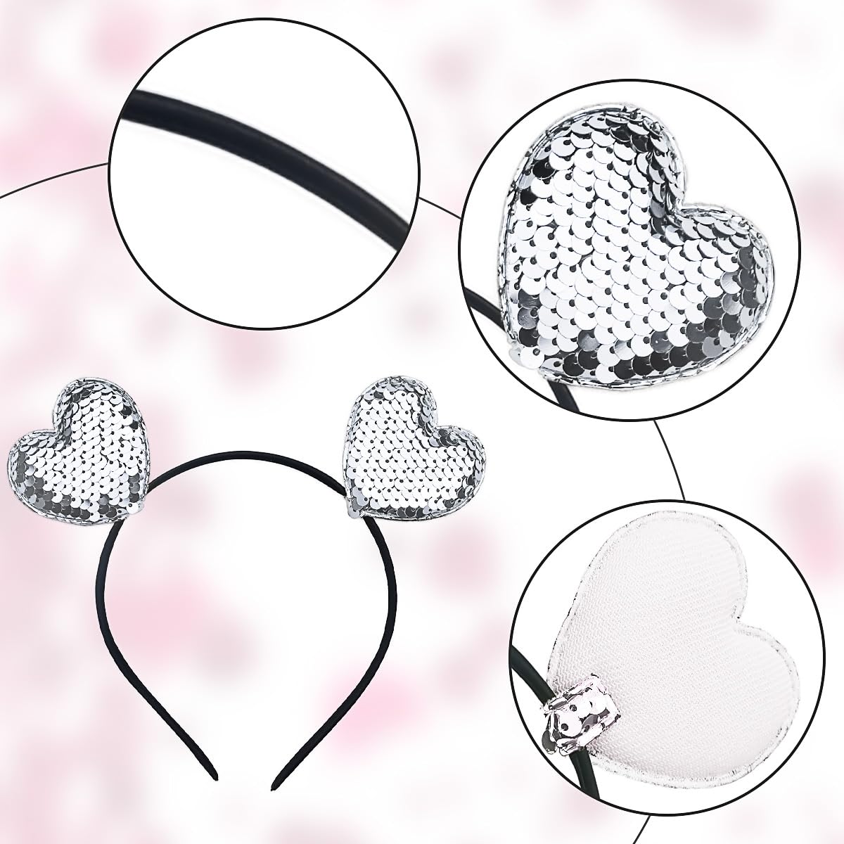 Doneace Valentines Heart Headband with Sequins