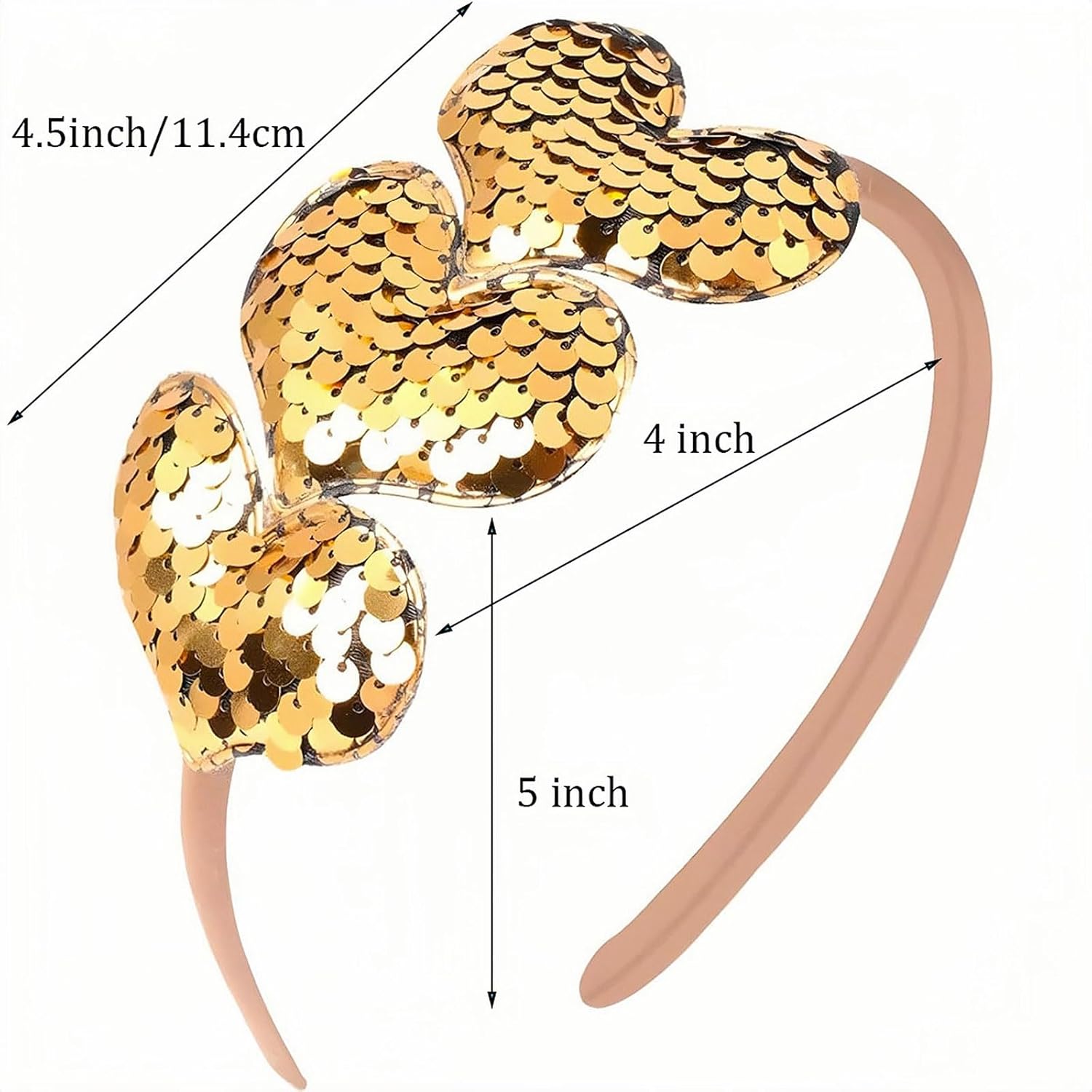Gold Sequins Heart Headband for Women Girls Kids