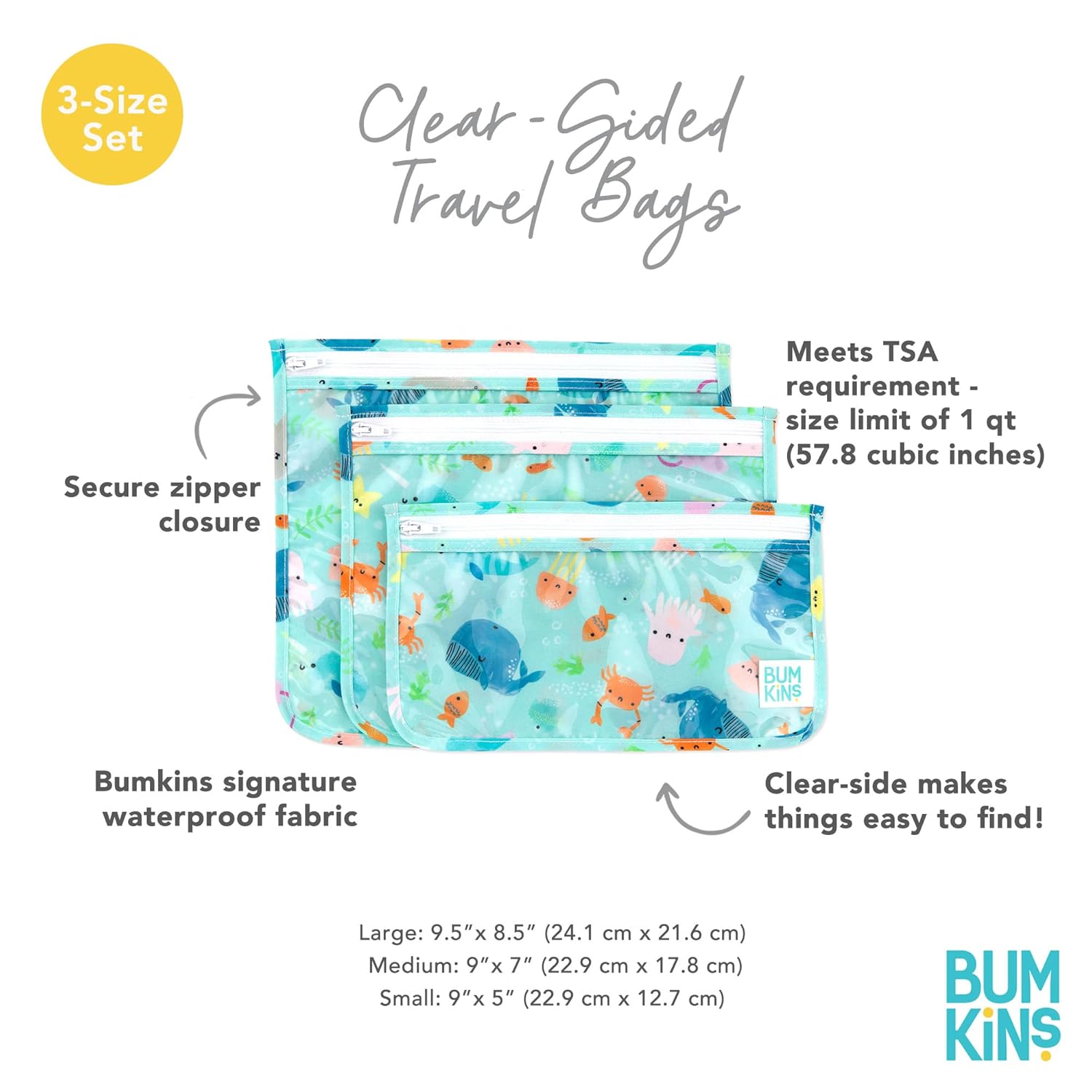 Bumkins Travel Bag Set of 3 Sizes Ocean Life Blue 1