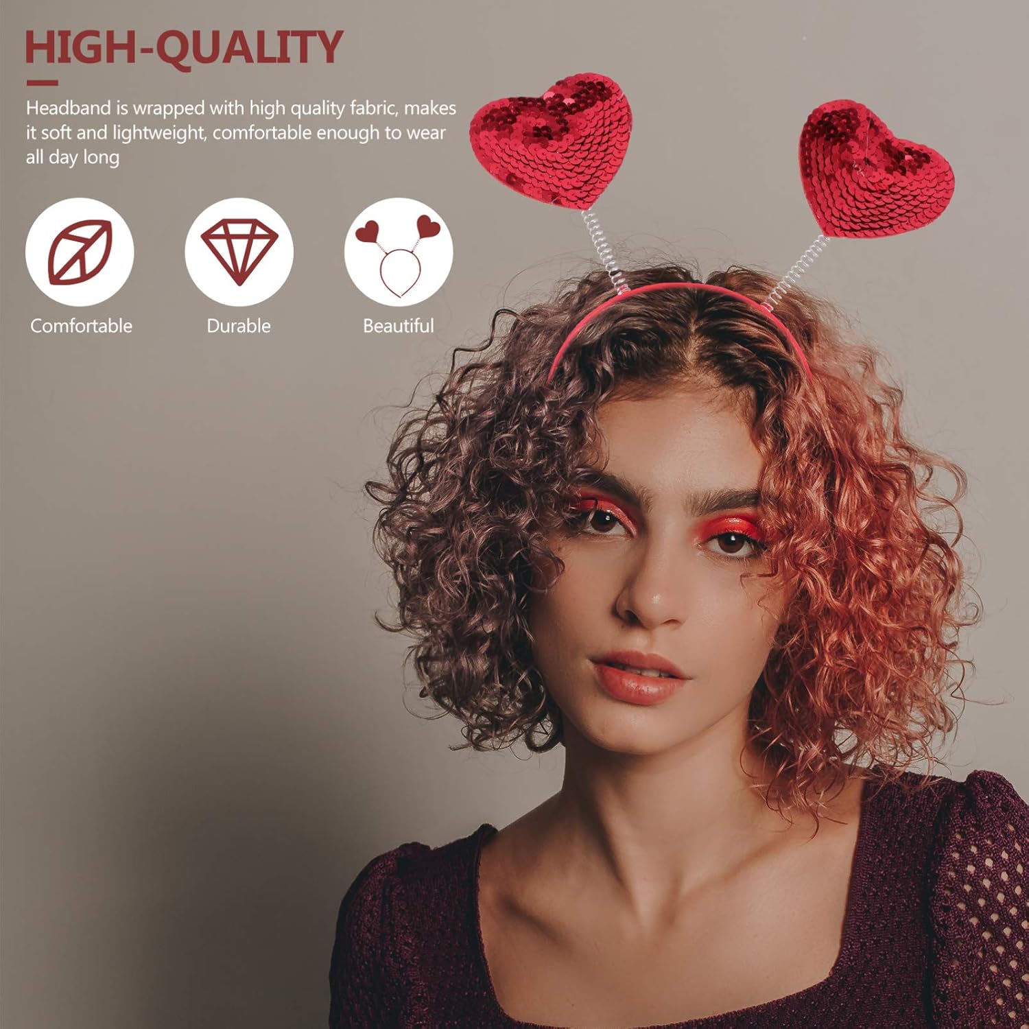 Beaupretty Heart Headband with Red Sequins
