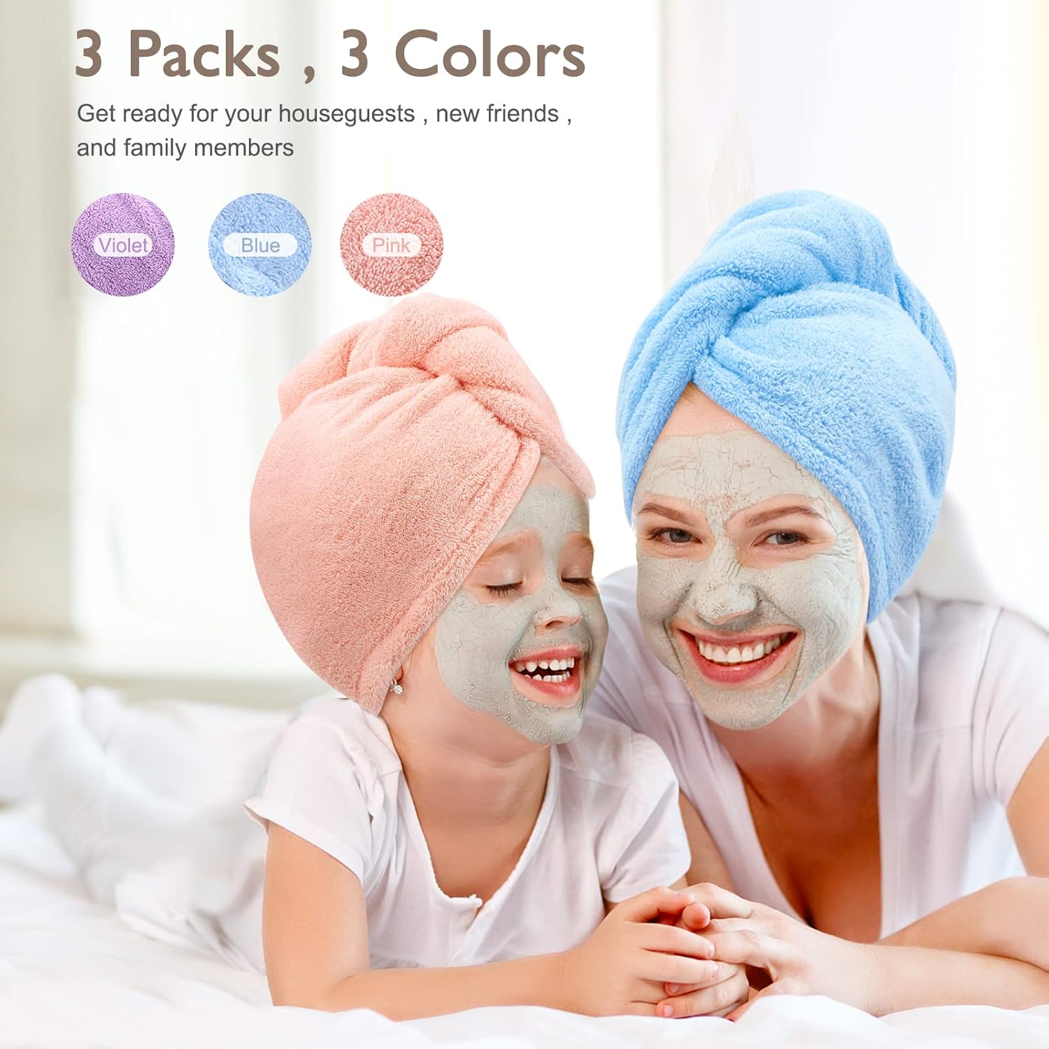 BEoffer Microfiber Hair Towel 3 Pack - Turbans for Women Men Kids