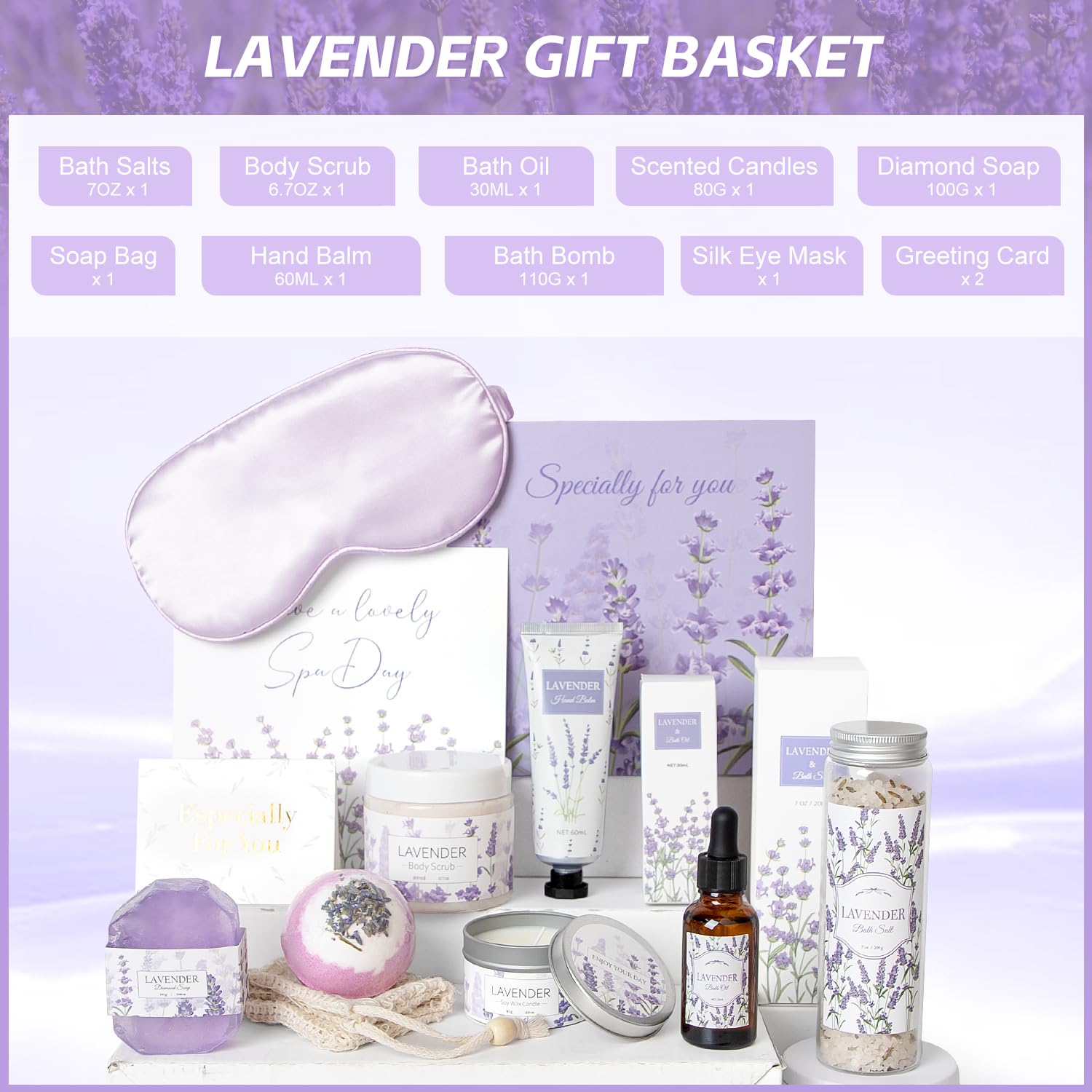 Lavender Spa Gifts Set 11 Pcs for Women Relaxation