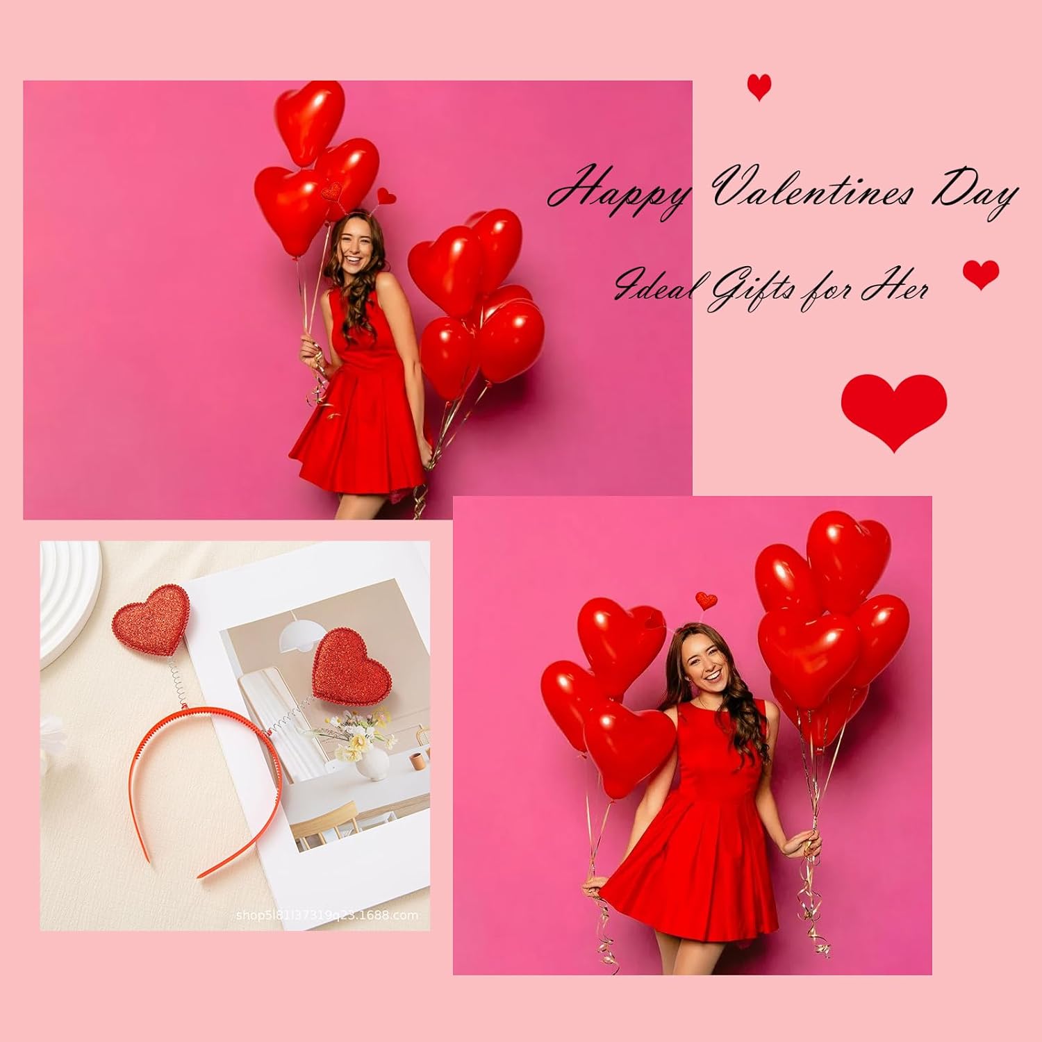 Glitter Heart Valentine Headband for Women Girls