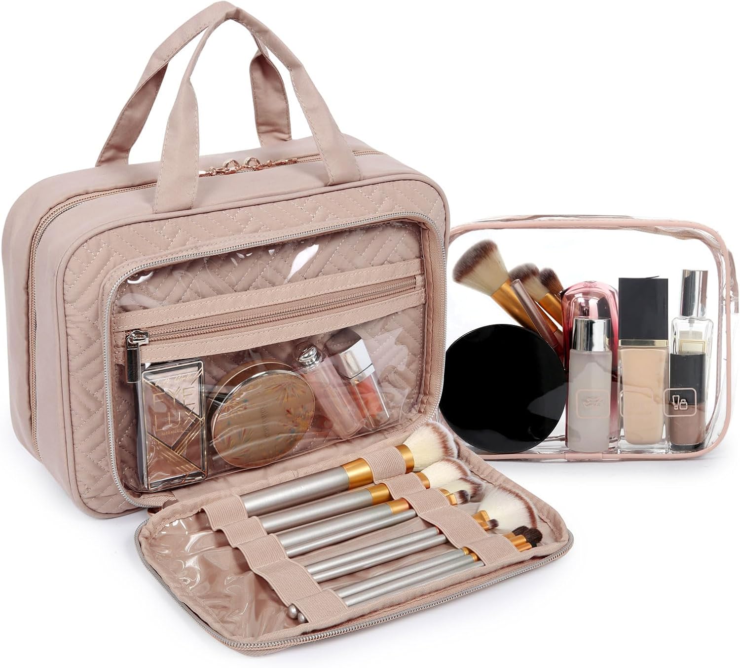 BAGSMART Toiletry Bag Organizer with TSA Approved Transparent Cosmetic Bag - Medium Pink