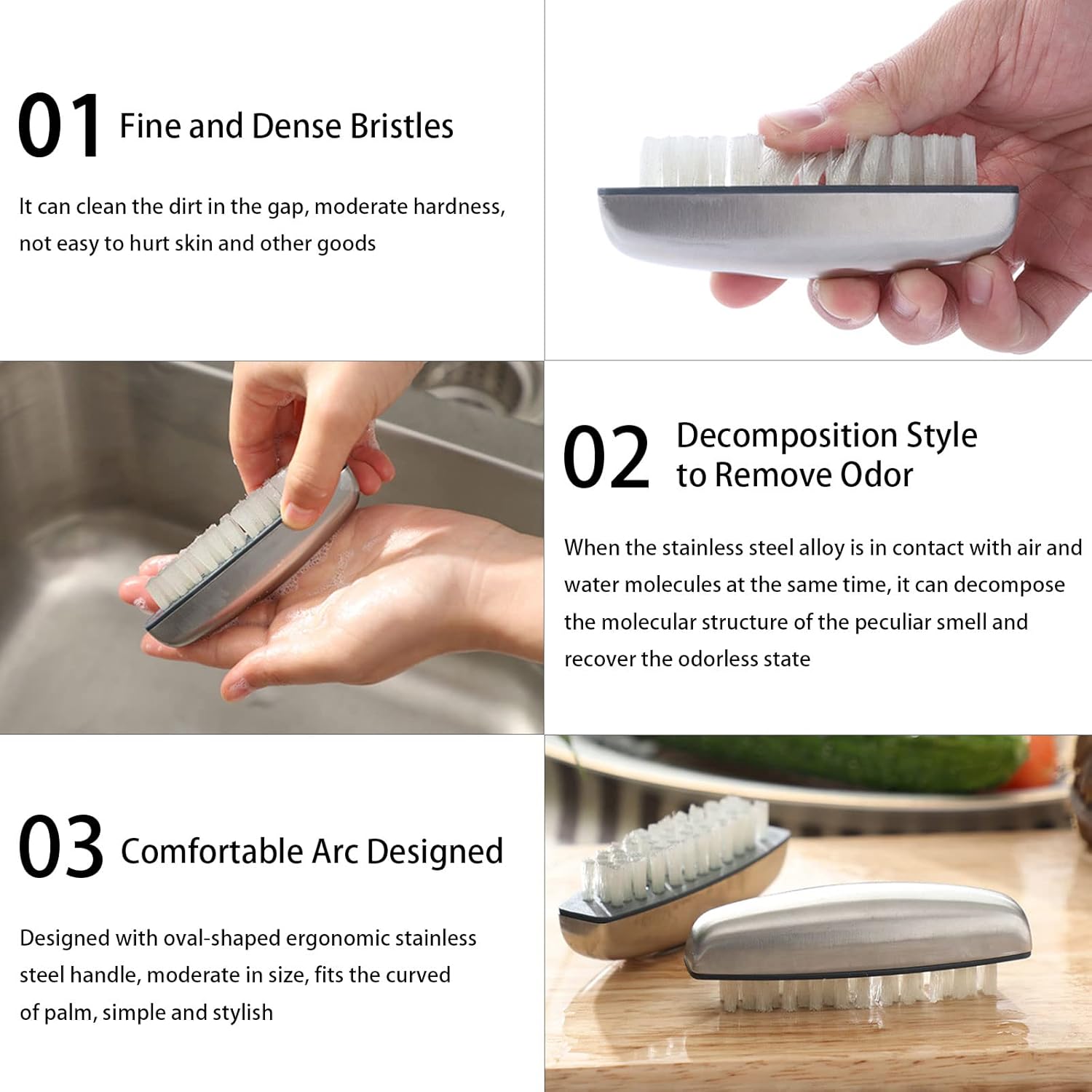 2 Pieces Stainless Steel Nail Brush for Cleaning and Scrubbing