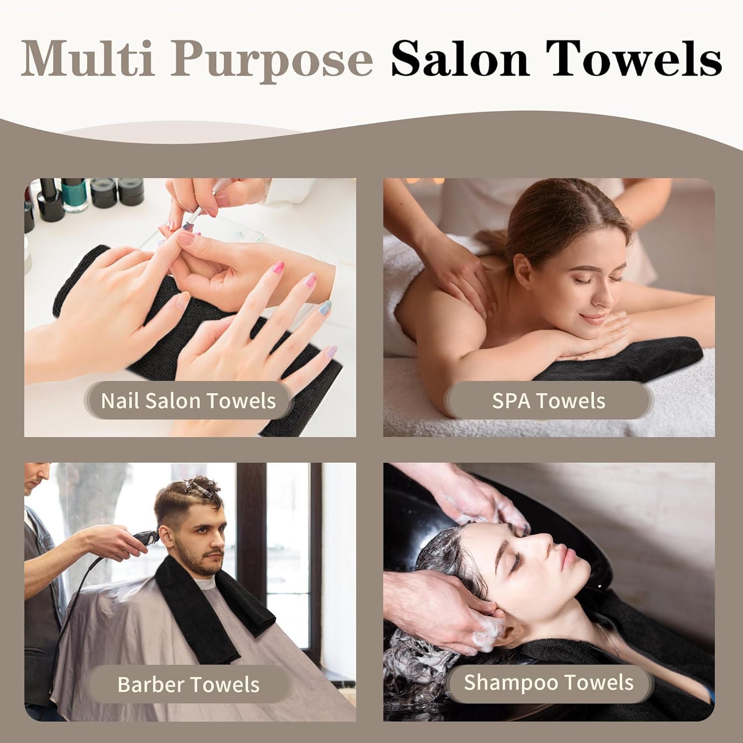 Fixsmith Salon Towels 12 Pack Black Microfiber Hair Drying Towels