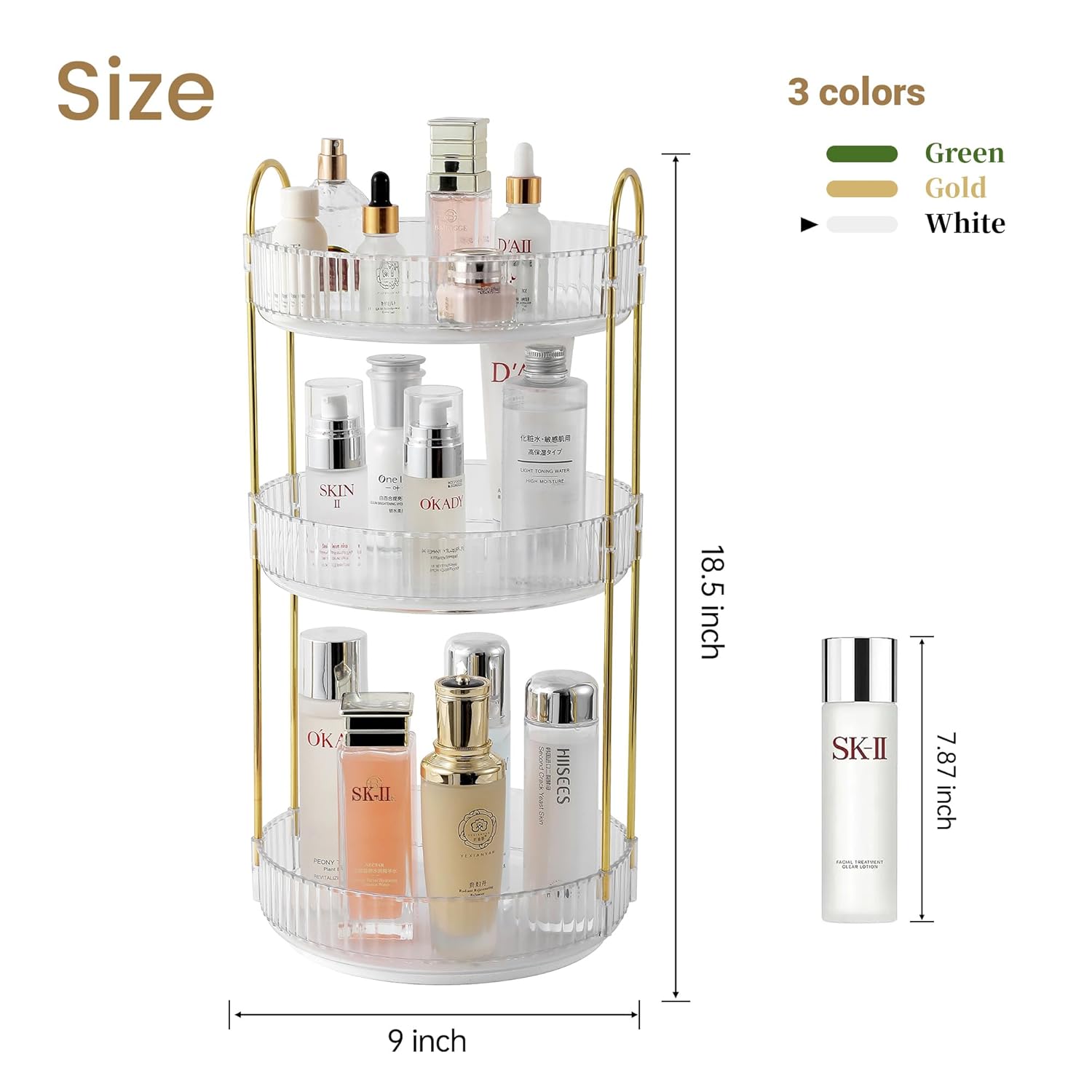 Aveniee 3 Tier Rotating Makeup Organizer White