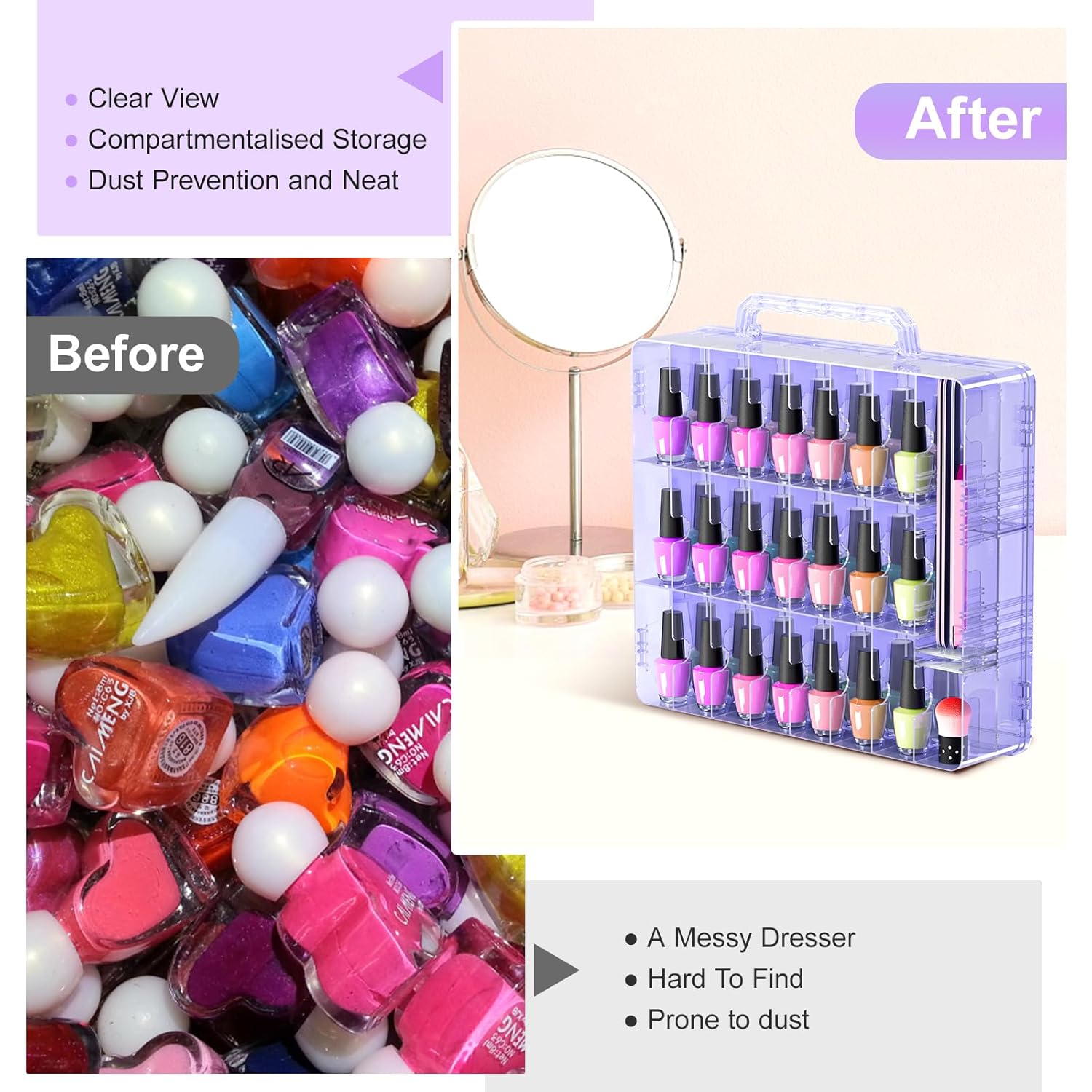 Beloving 48-Bottle Nail Polish Organizer Purple Case