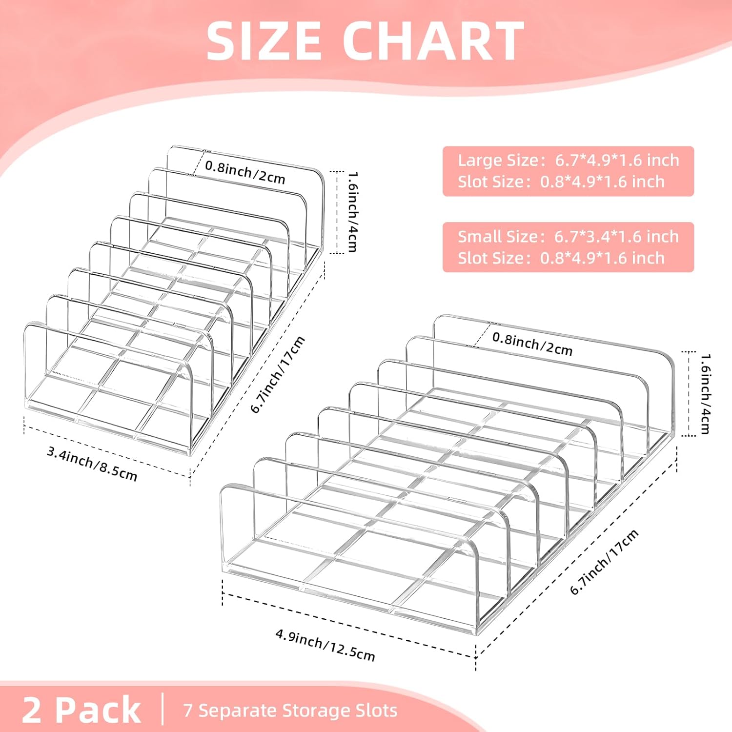 2 Pack Acrylic Makeup Palette Organizers - 7-Slot Display Cases