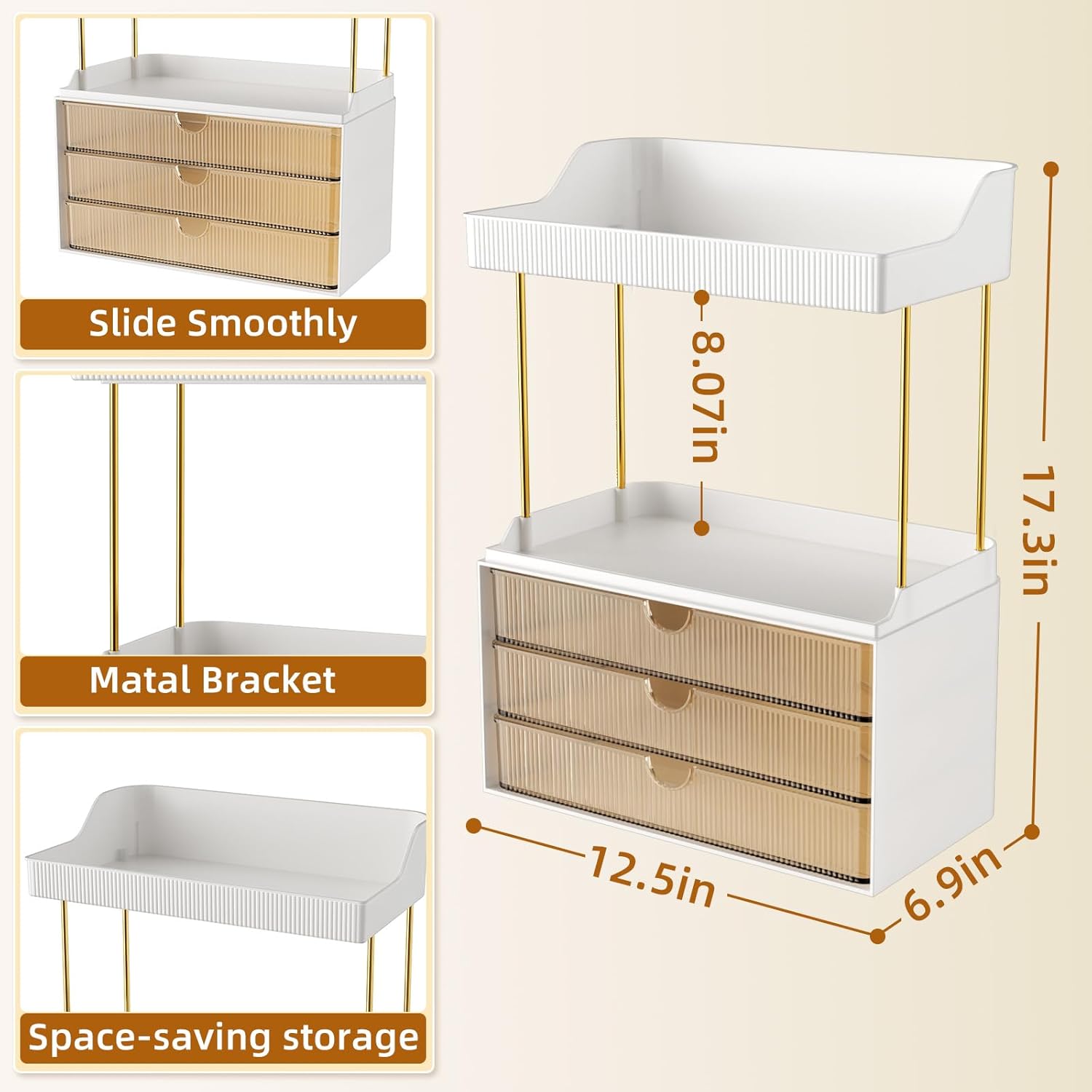 StorBin 3-Drawer Makeup Organizer with 5 Tiers