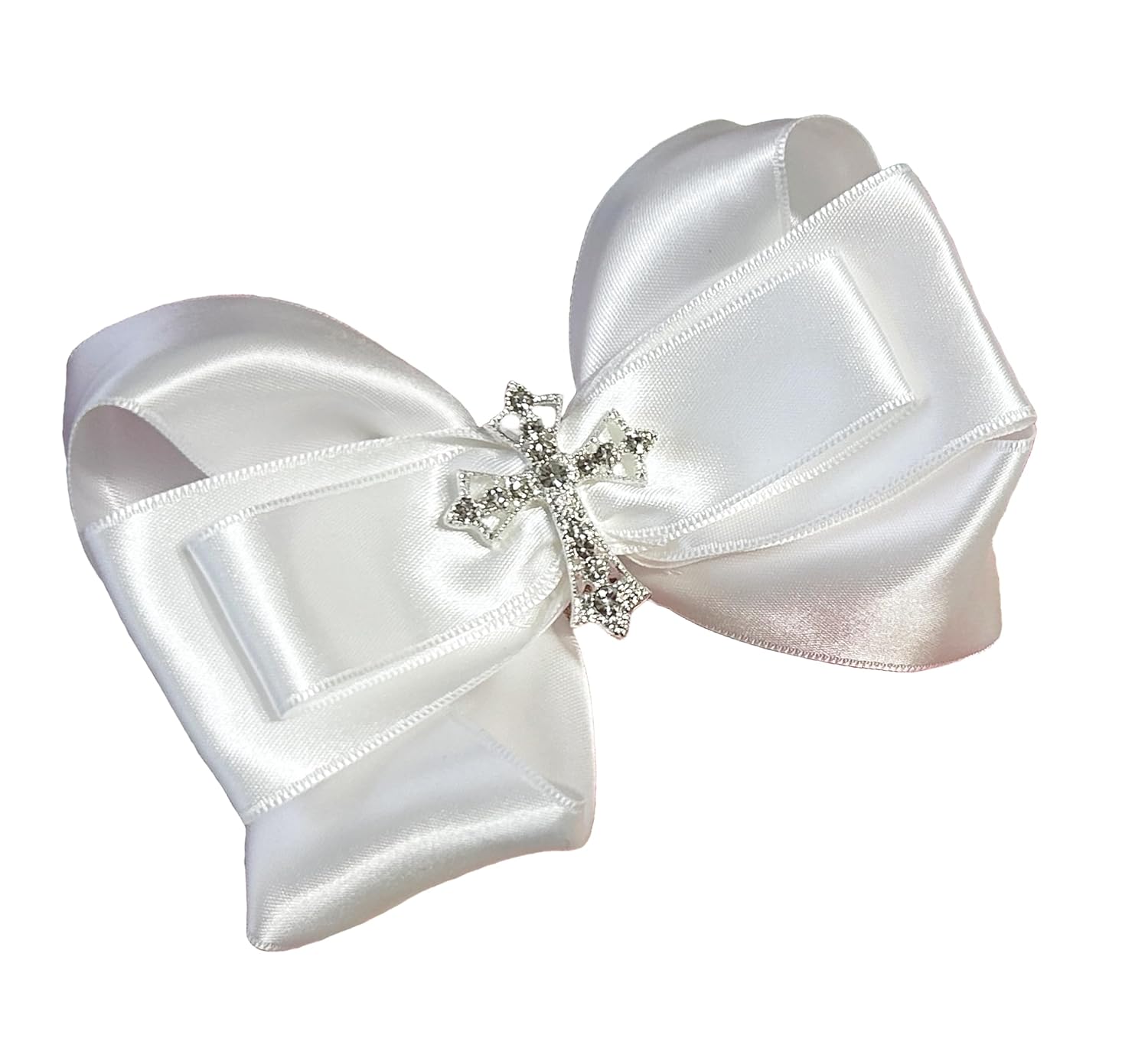 White Cross Rhinestone Hair Bow Clip for Baby or Big Girl