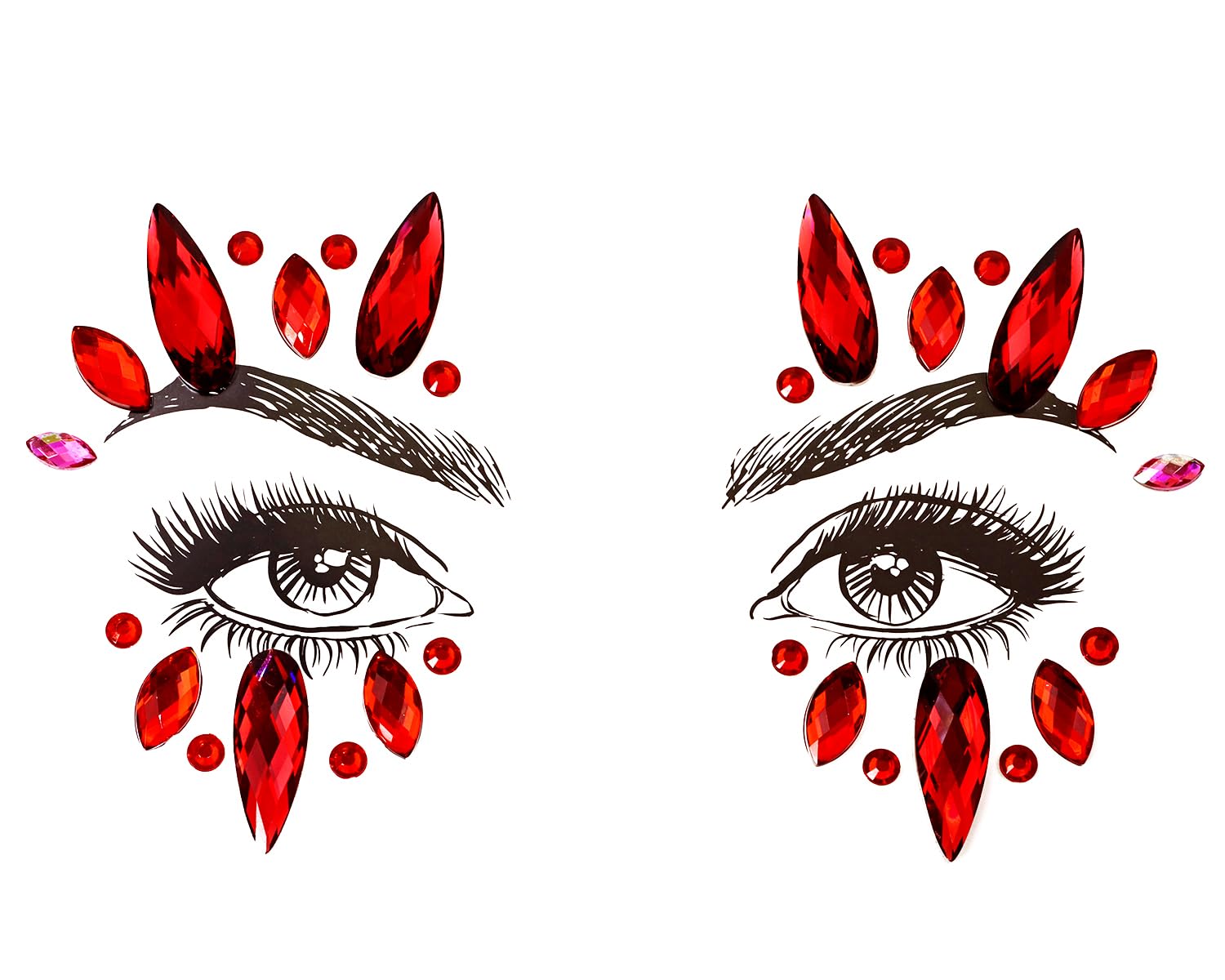 Face Jewels Stick On Costume Gems for Halloween Party Red