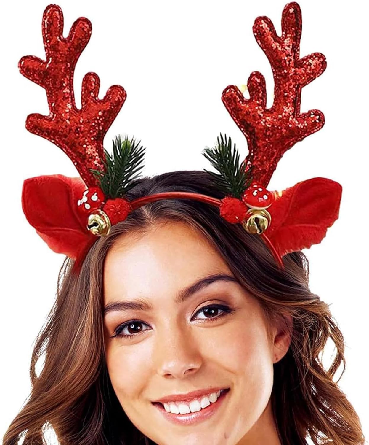 Christmas Red Headband with Elk Antlers and Bells