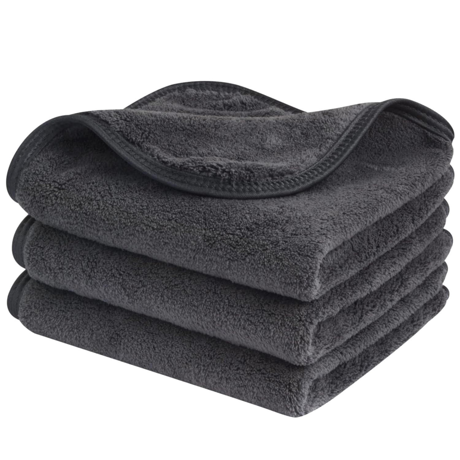 SINLAND Microfiber Face Cloths 3 Pack Grey 12x12 Inch 1