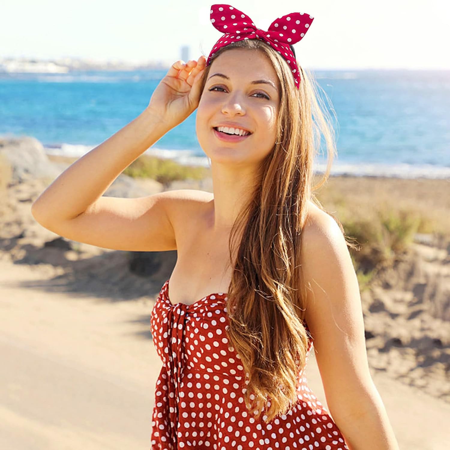 Deghew Red Polka Dot Bow Headband for Women and Girls