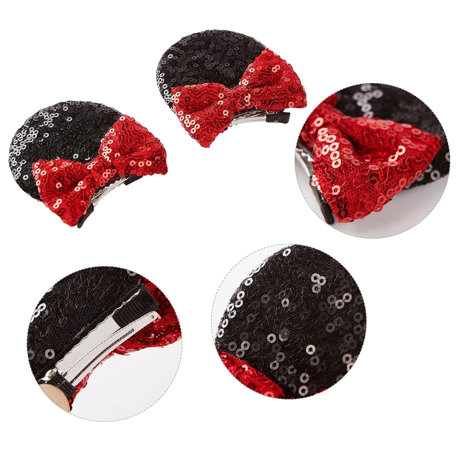 Nuolich 2 Pairs Mouse Ears Hair Clips Polka Dot Bows for Girls