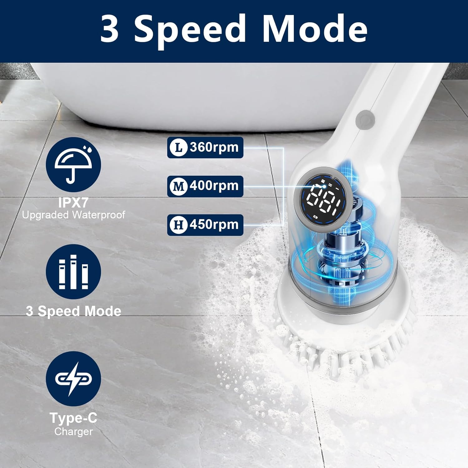 UPMSX Electric Spin Scrubber 9 in 1 with 8 Replaceable Brush Heads