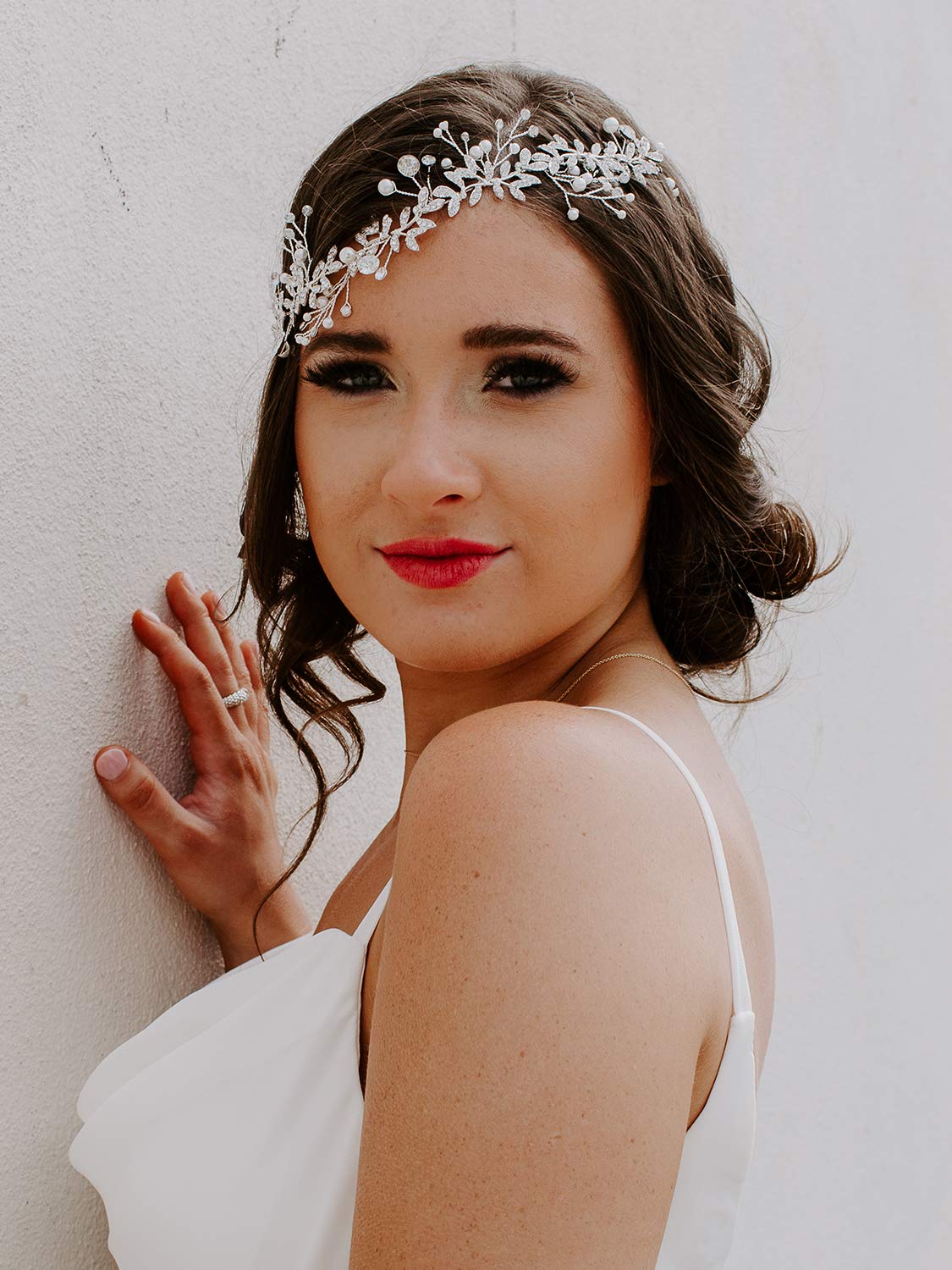 SWEETV Crystal Wedding Headband with Pearls and Rhinestones