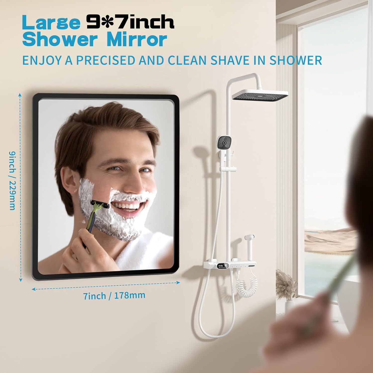 YoHumk Fog Free Shower Mirror 9x7 Inch Rectangular Black Frame