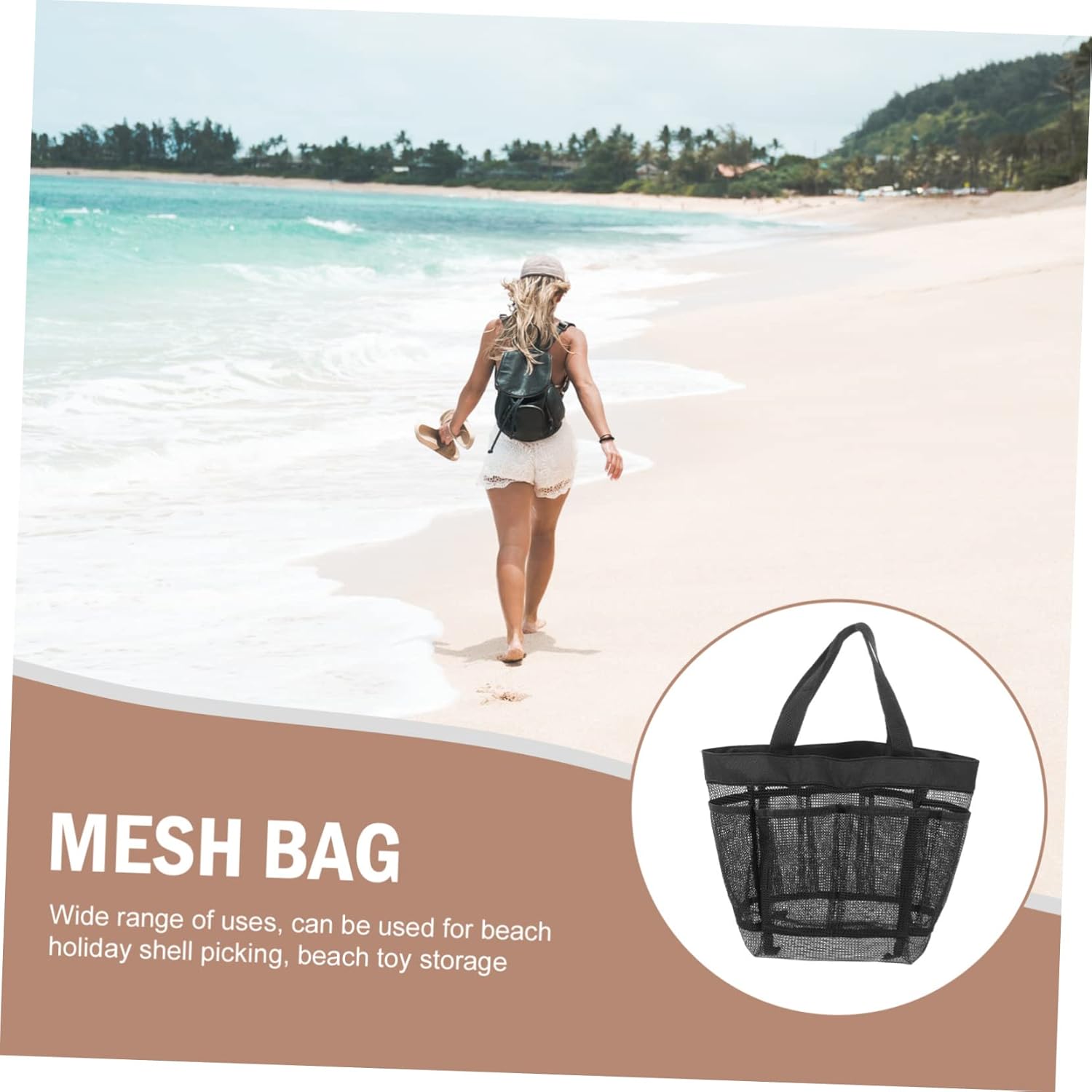 DRESSOOS 2pcs Portable Mesh Beach Bag 1