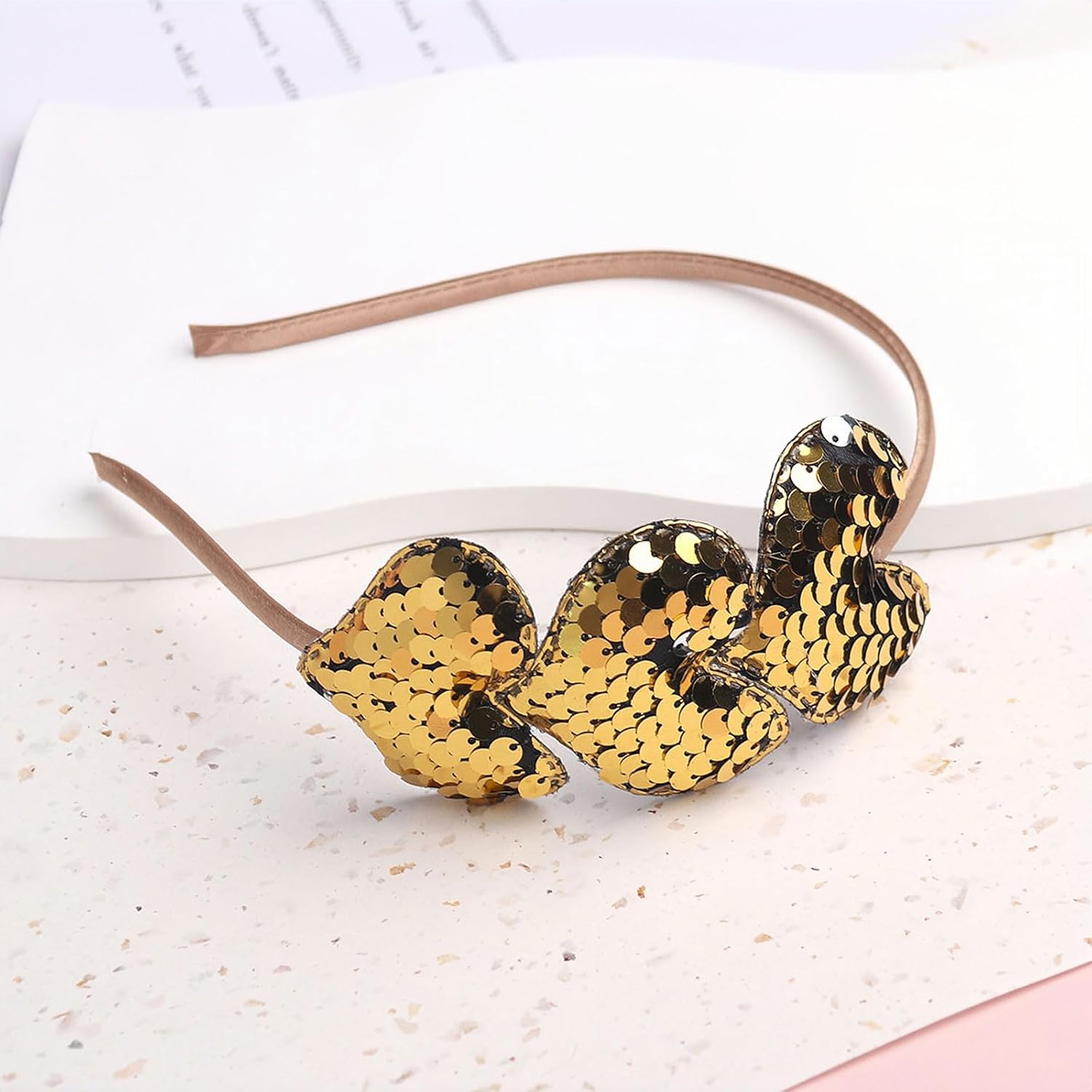Gold Sequins Heart Headband for Women Girls Kids