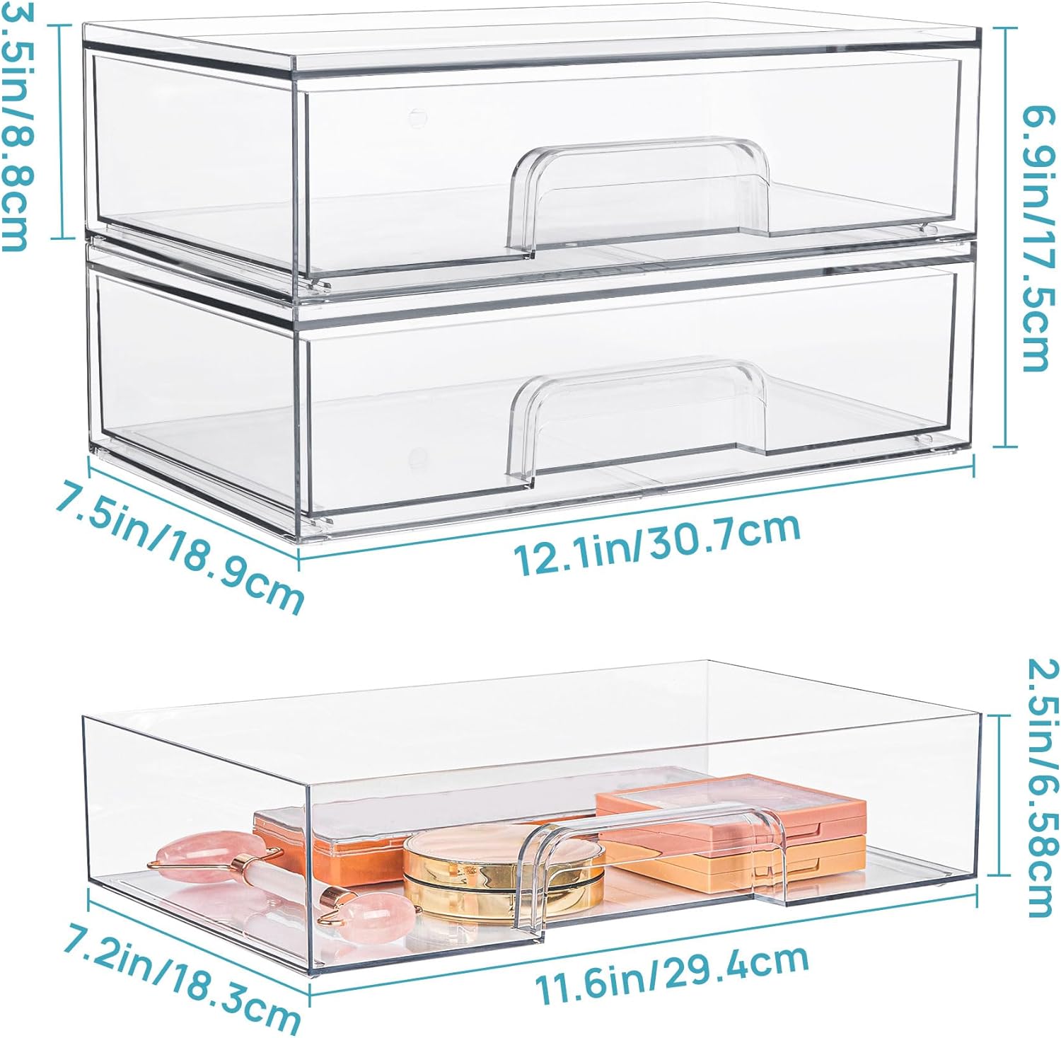 Vtopmart 121 W Clear Stackable Storage Drawers 2 Pack