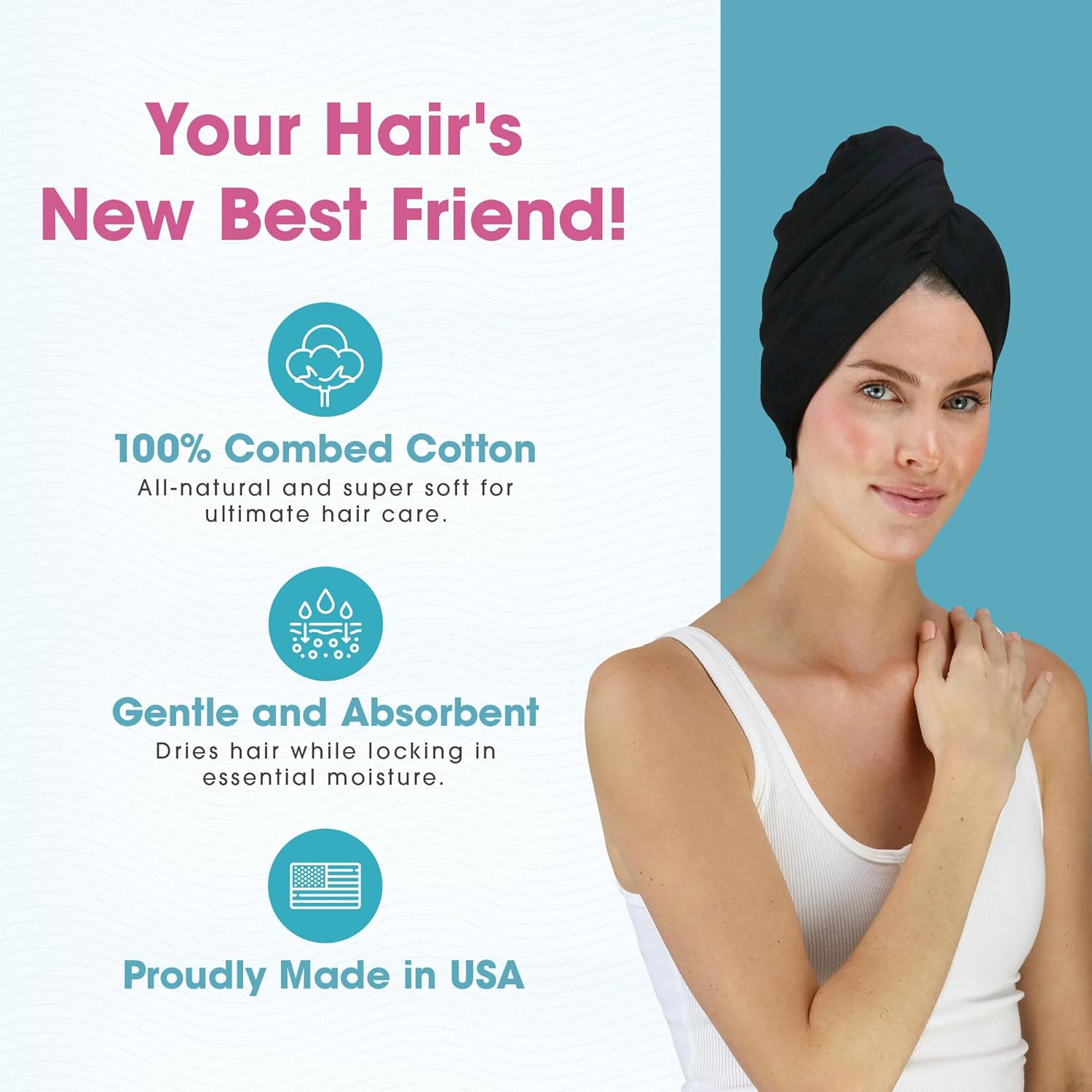 Hair RePear Anti Frizz Cotton Towel Wrap Black 29 x 45