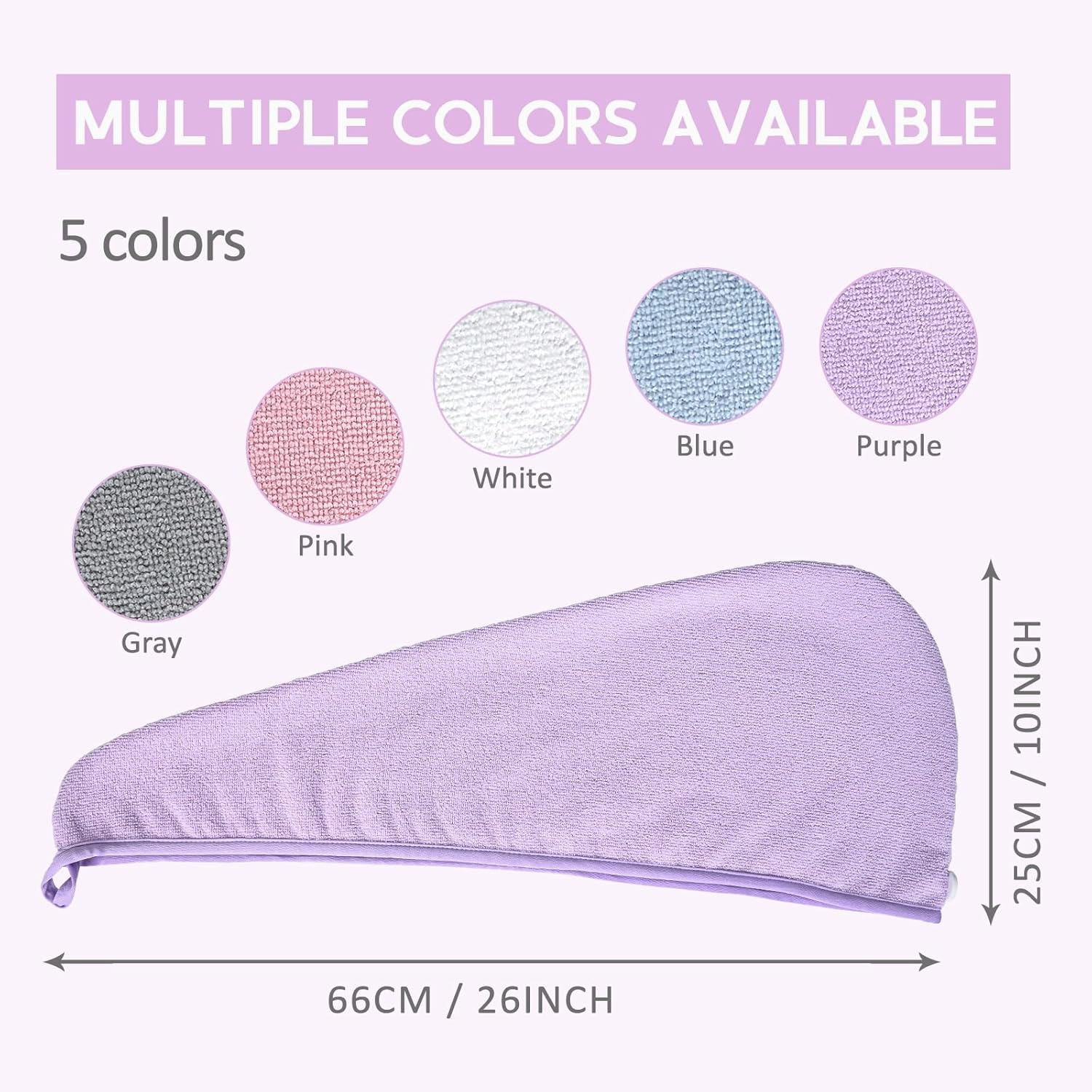 YoulerTex Microfiber Hair Towel Set - 5 Pack Turban Shower Cap