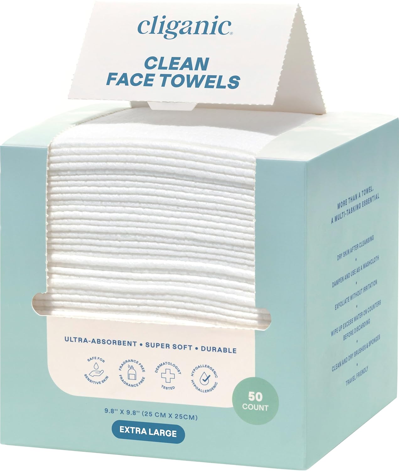 Cliganic Ultra-Absorbent Face Towels 50 Ct