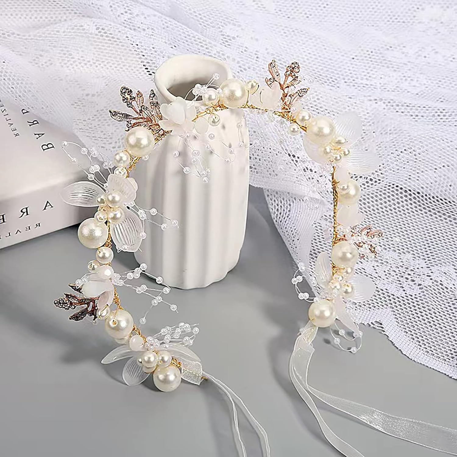 Binrina Hairband - Elegant Pearl Crystal Flower Headpiece for Princess Bridesmaid