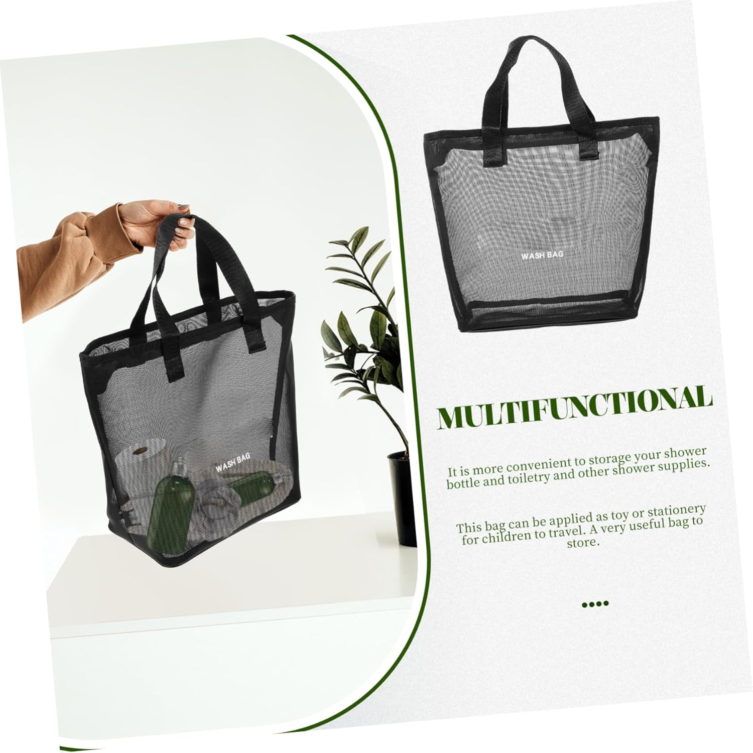 FOYTOKI Nylon Mesh Shower Tote Bag Portable Toiletry Organizer