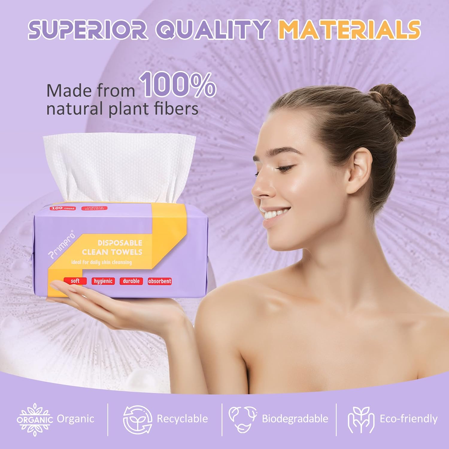 Primpro 100 Count Biodegradable Face Towels