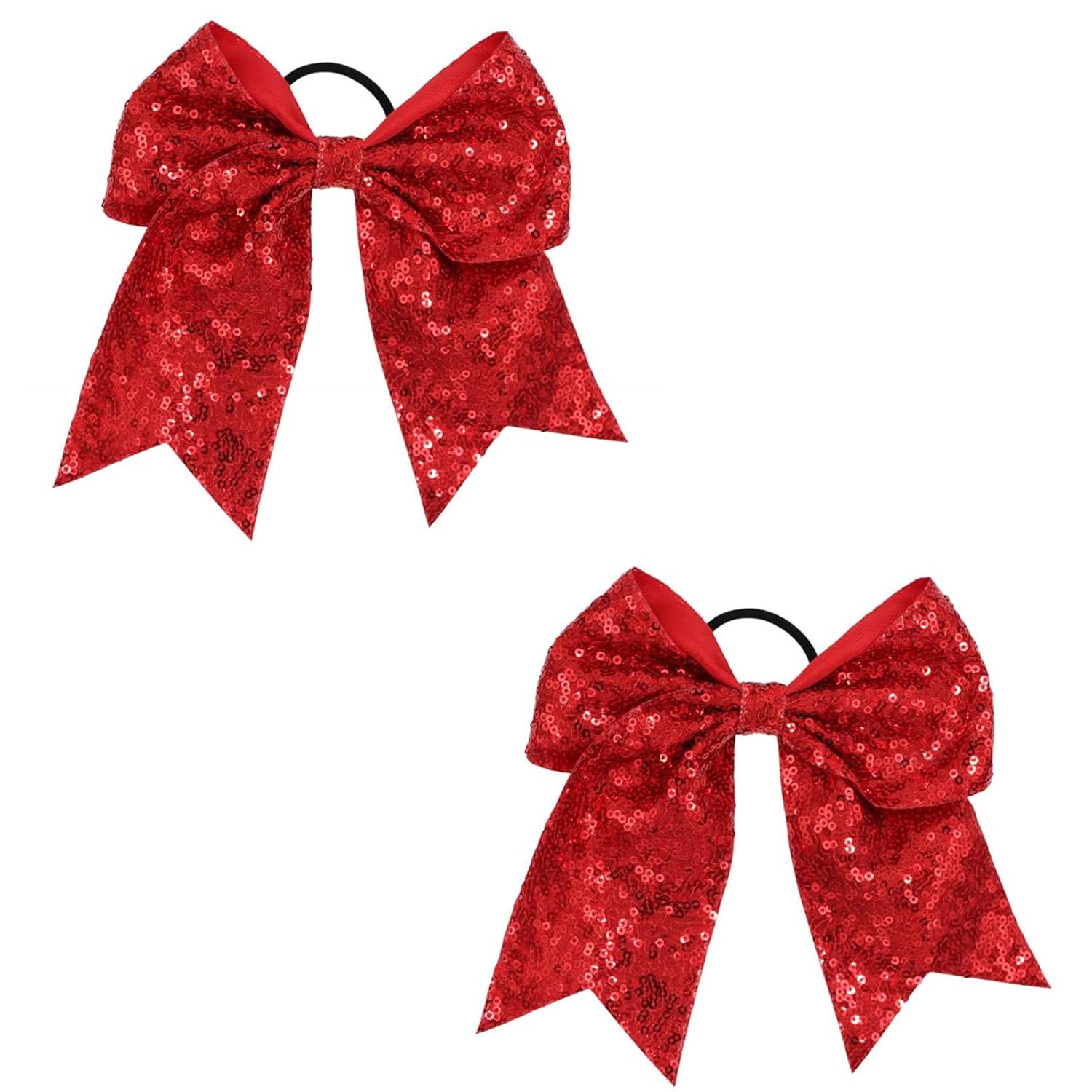 2 PCS 7 Inch Red Sequin Cheer Hair Bows for Teen Girls