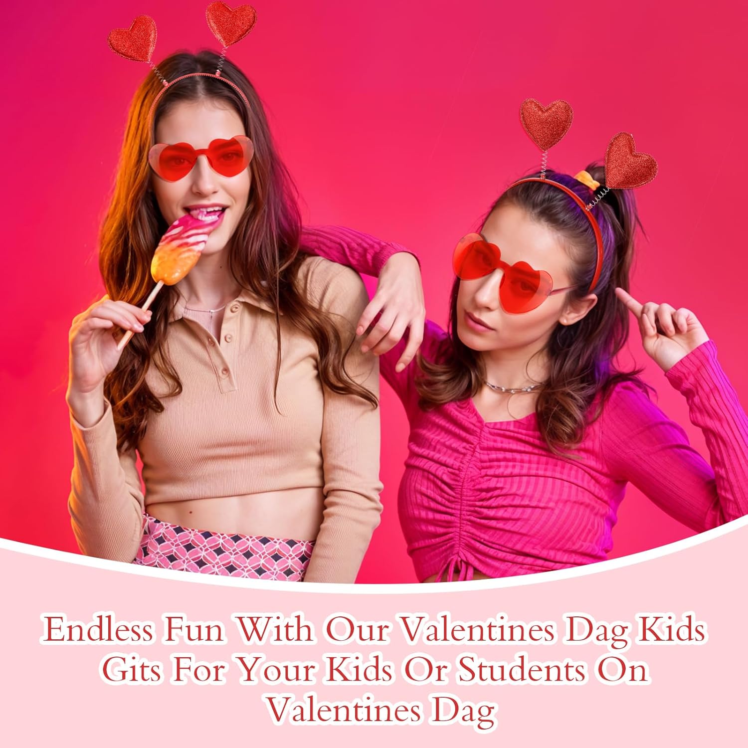 Valentine Heart Headband and Sunglasses Set Red