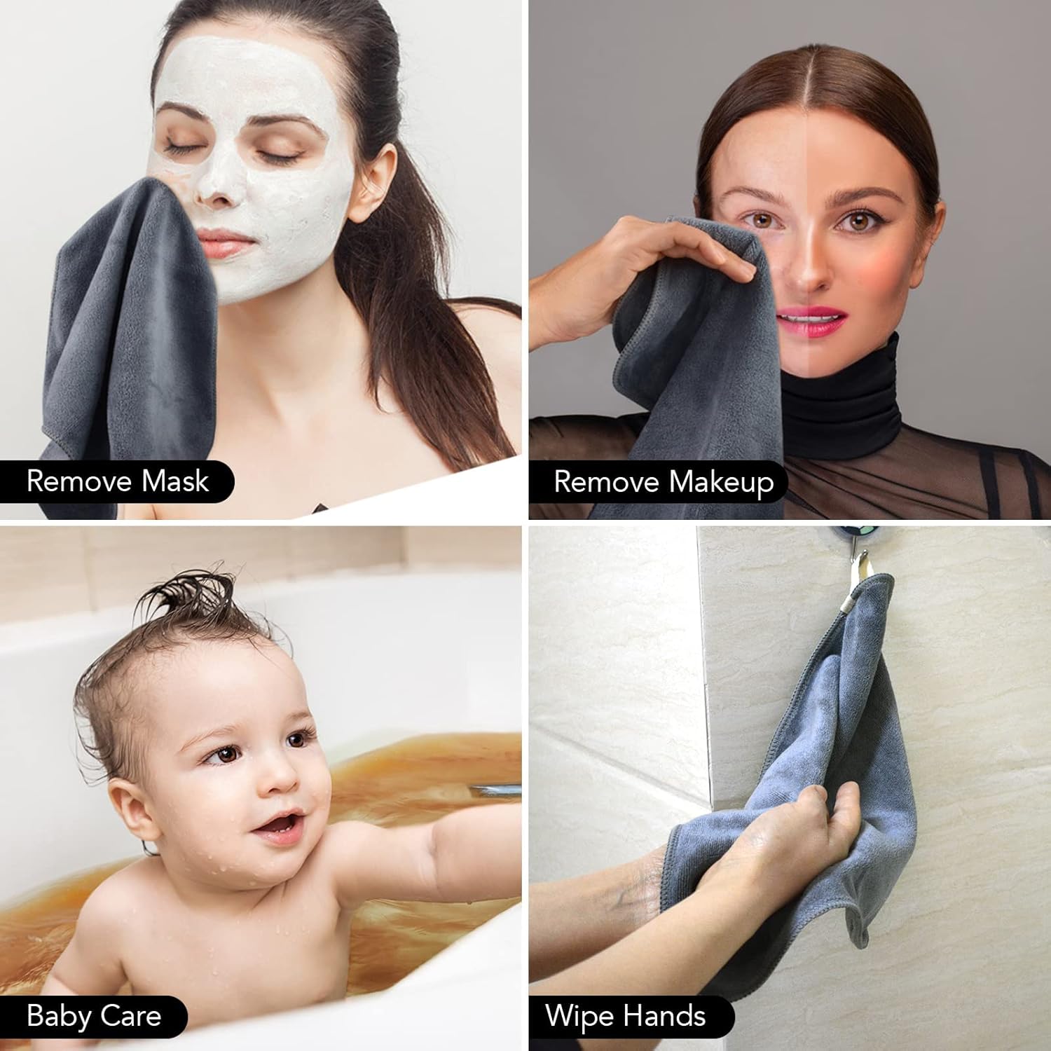 SINLAND Microfiber Facial Cloths 6 Pack Grey 12x12 Inch